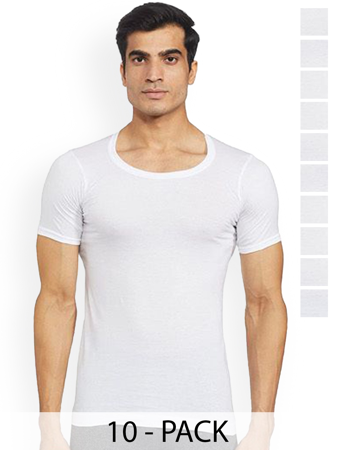 

Rupa Pack Of 10 Pure Cotton Innerwear Vests Frontline-Sky-White-RNS-10-90