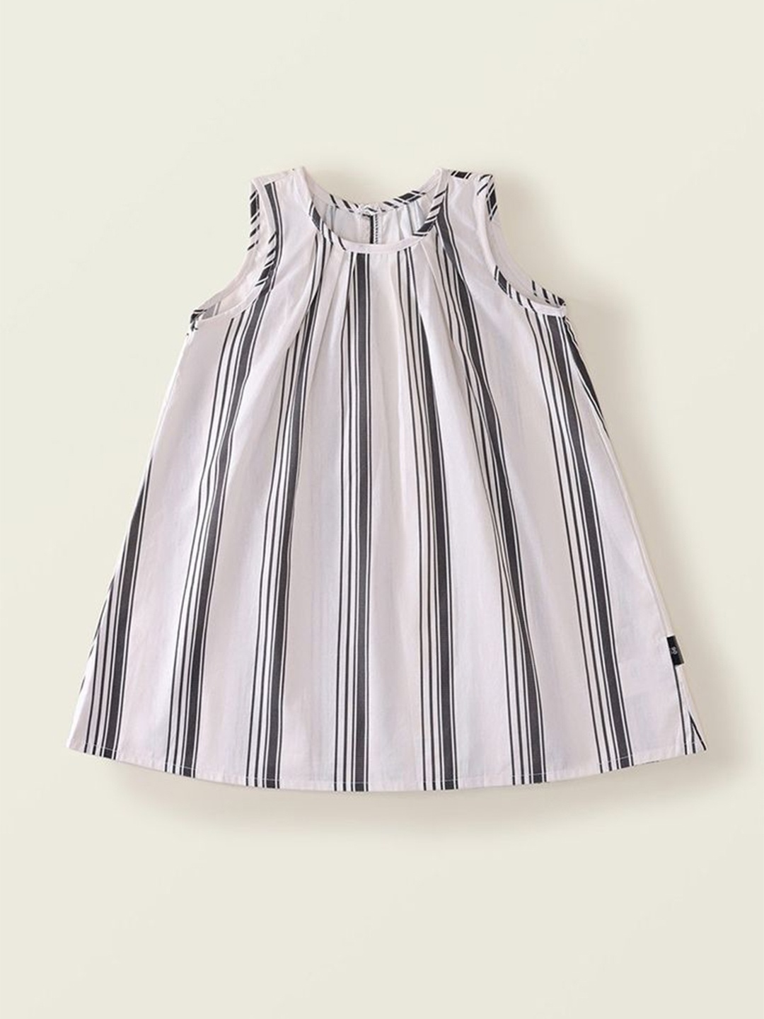 

LULU & SKY Girls Monochrome Striped Cotton A-Line Dress, White