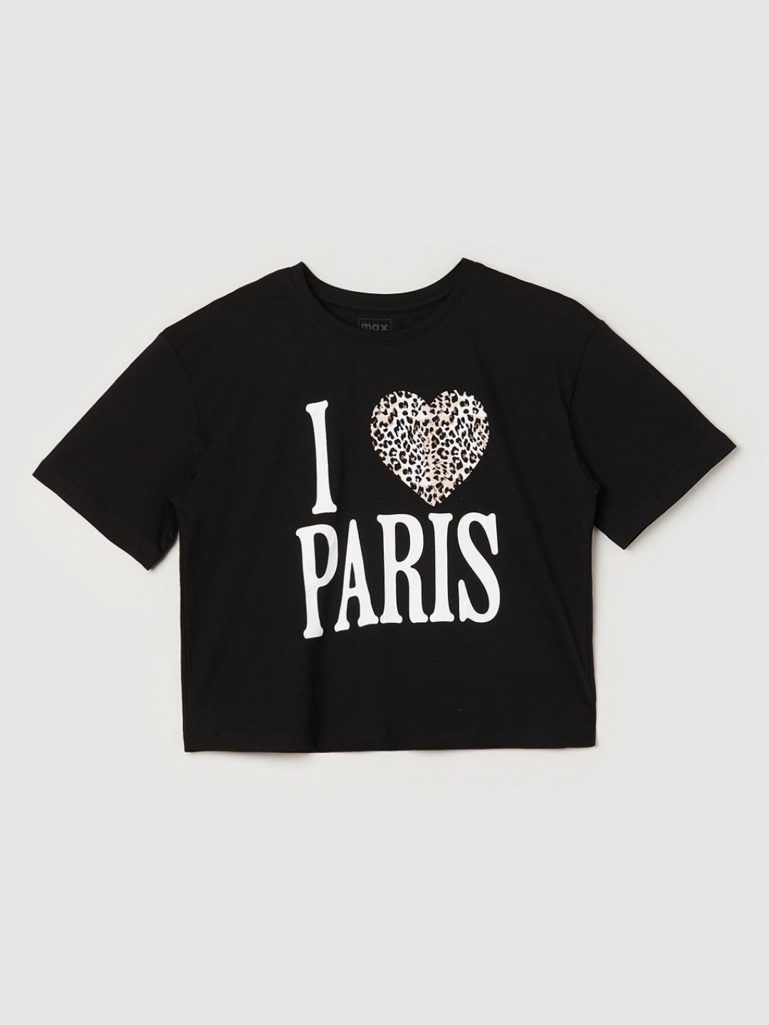 

max Girls Typography Printed Applique T-shirt, Black