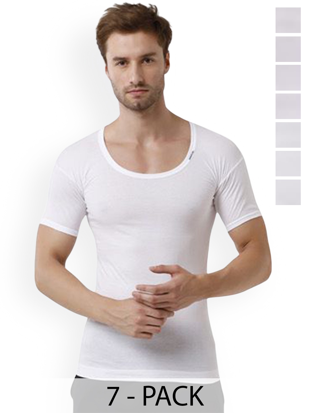 

Rupa Pack Of 7 Pure Cotton Innerwear Vests Frontline-White-Vest-RNS-7-105