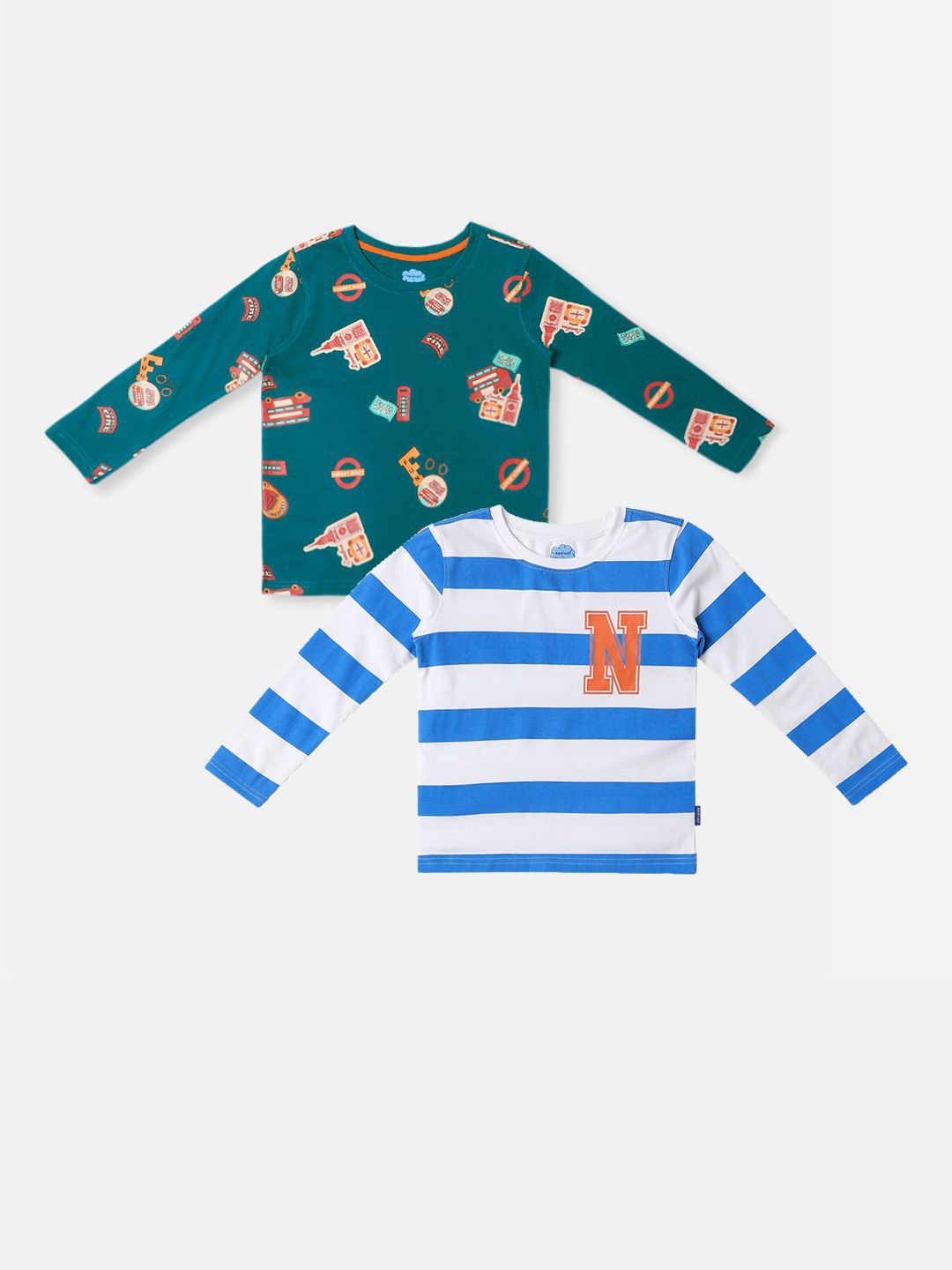 

Nauti Nati Boys Pack Of 2 Bio Finish Striped Round Neck Cotton T-shirts, Blue