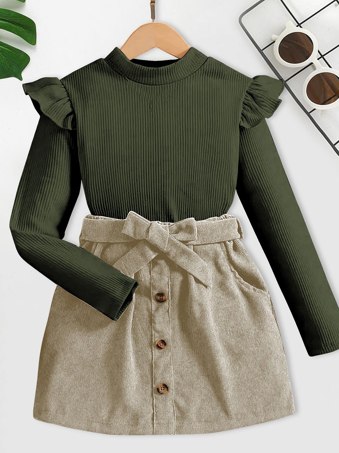 

HERE&NOW Girls Long Sleeves Top With Skirt, Green