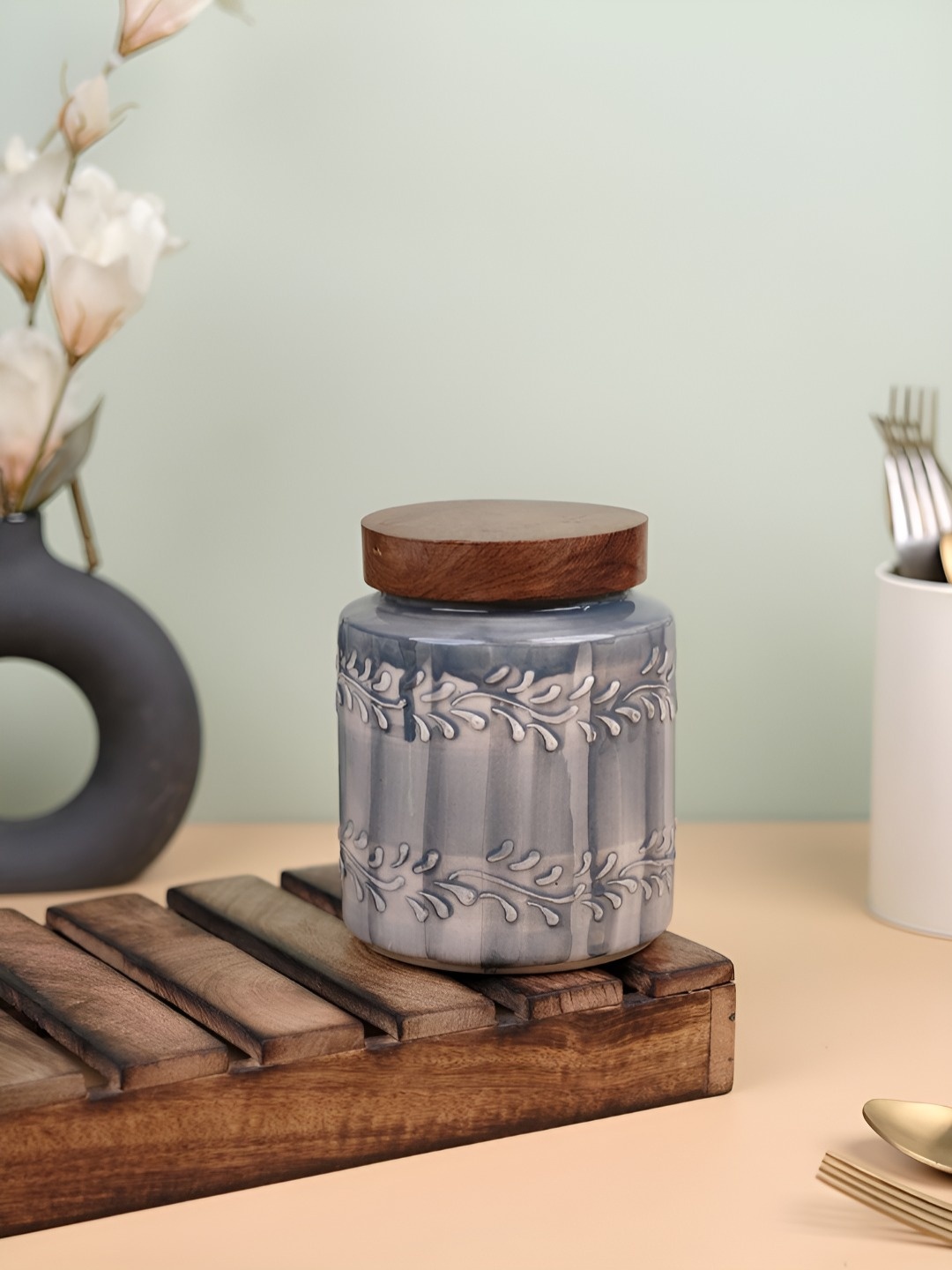 

Myntra Elegant Homes Grey 2025 Ceramic Hand-Painted Canister Container