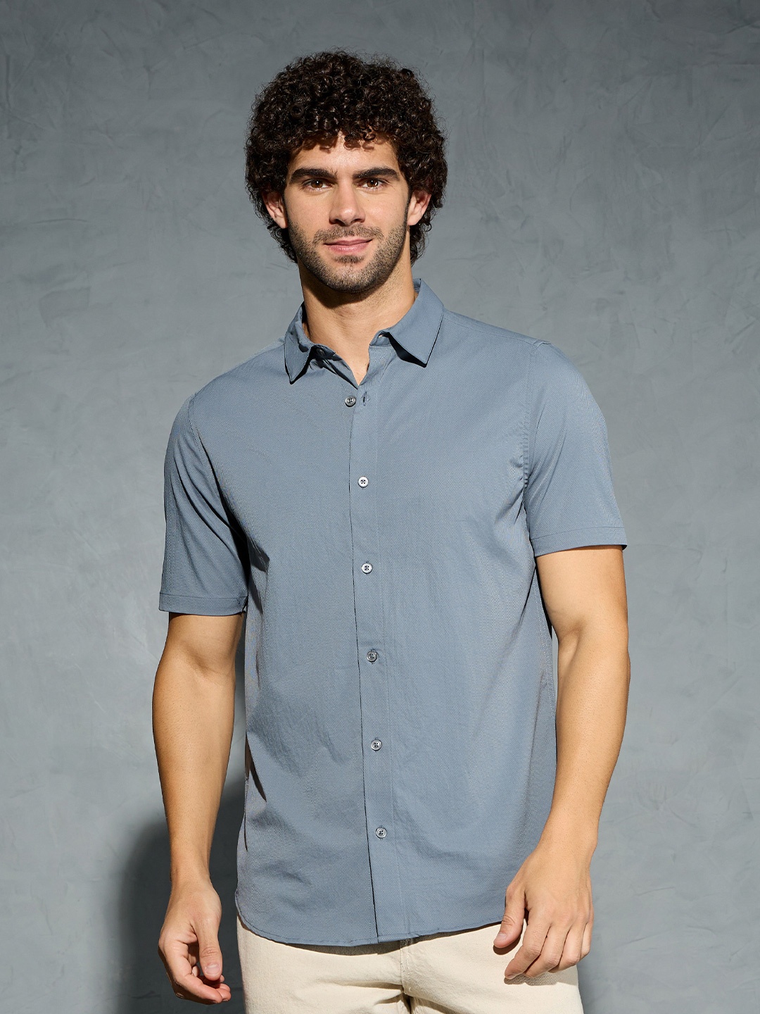 

Technosport Men TS LYTRA Classic Slim Fit Solid Casual Shirt, Grey