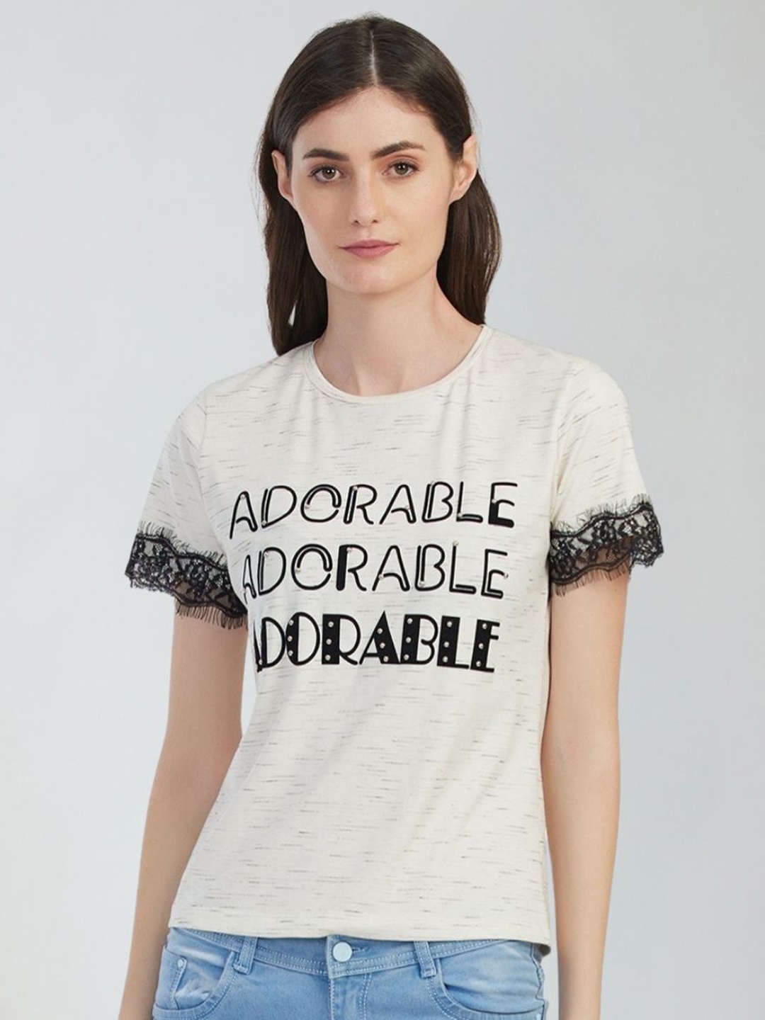 

Moda Elementi Cotton Typography Printed Top, White