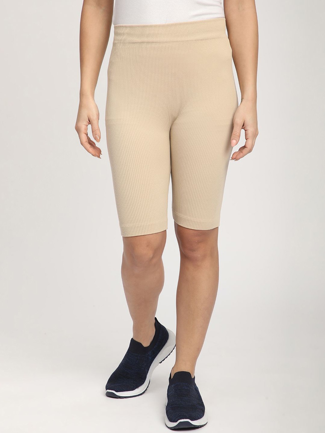 

R&B Women Skinny Fit Sports Shorts, Beige