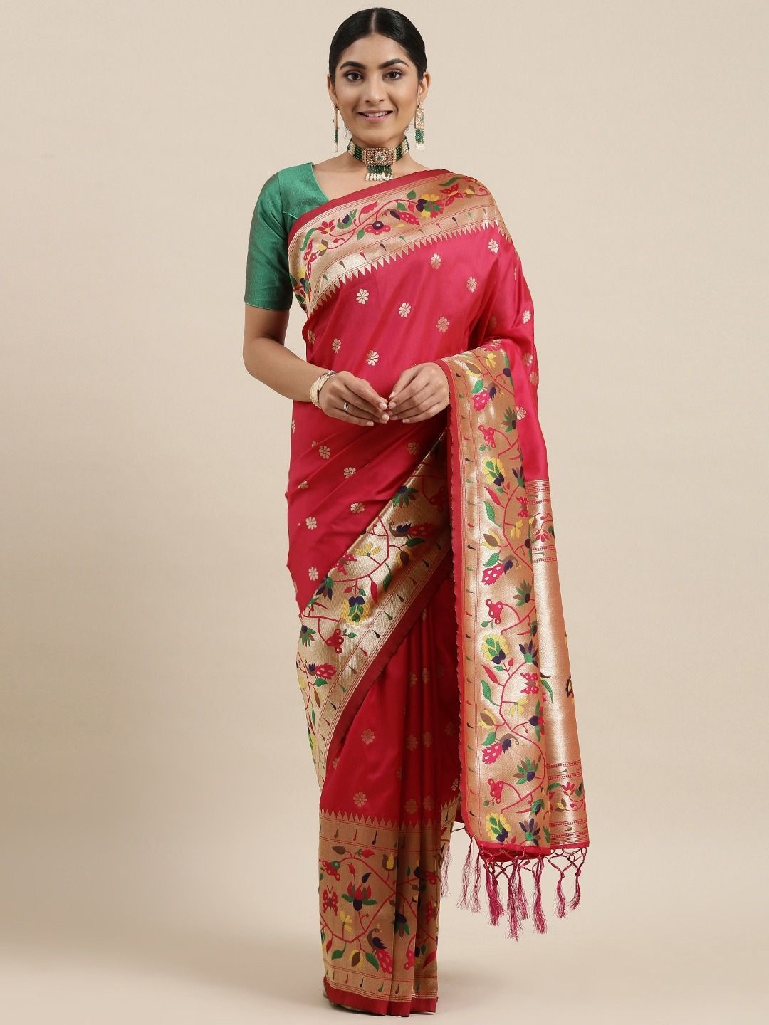 

DIVASTRI Woven Design Zari Paithani Saree, Pink