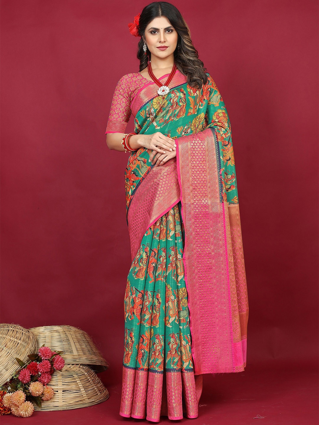

Kandora Woven Design Zari Pure Silk Banarasi Saree, Green