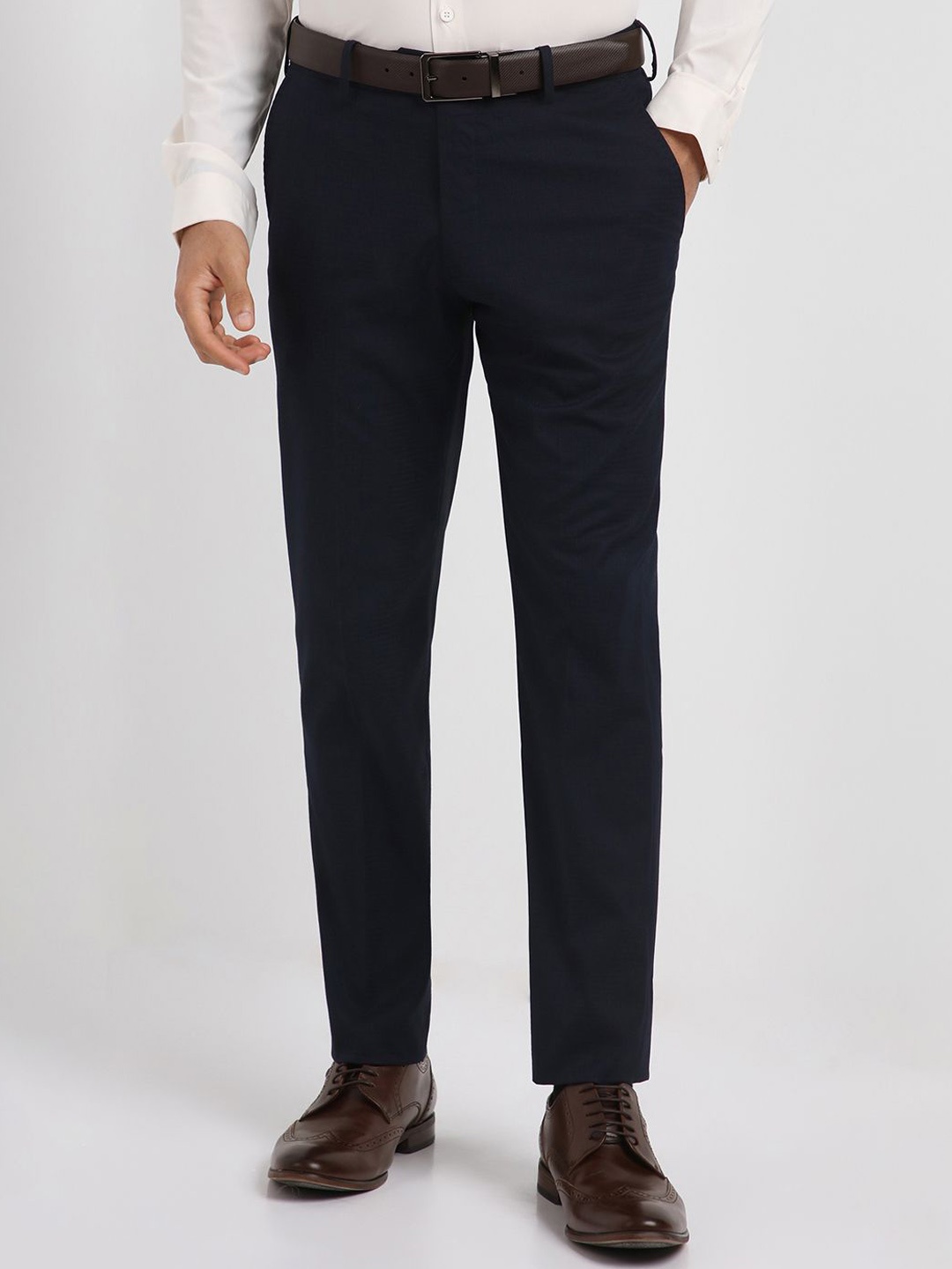 

Allen Solly Sport Men Formal Slim Fit Self Design Trousers, Navy blue