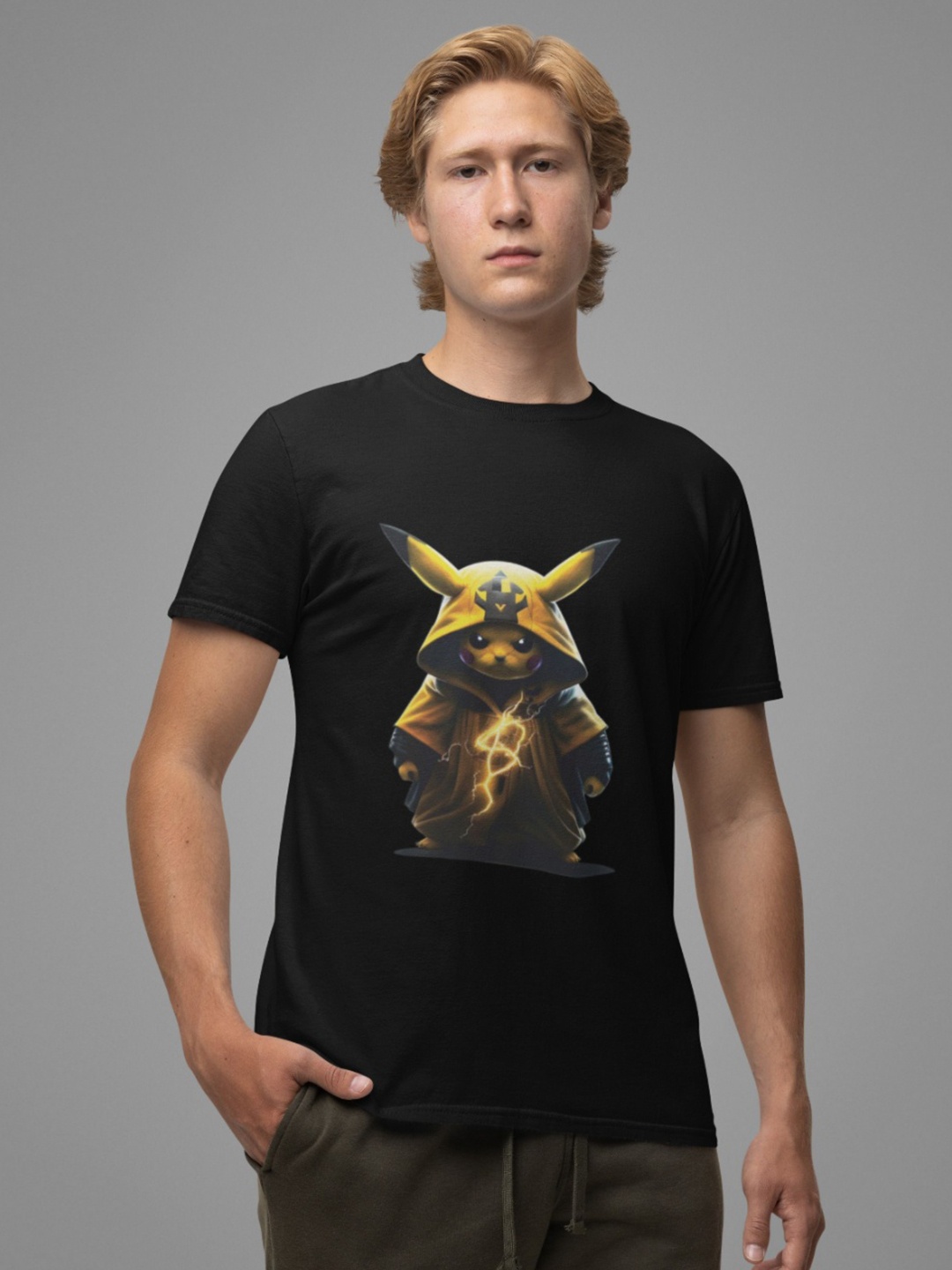 

Black Collection Men Pokemon Graphic Printed Round Neck Cotton T-shirt