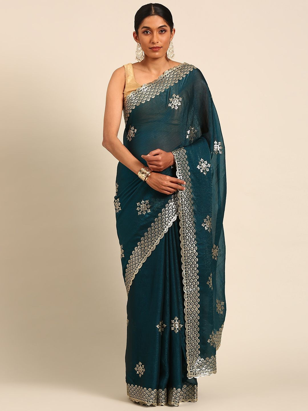 

LeeliPeeri Embellished Embroidered Designer Saree, Teal