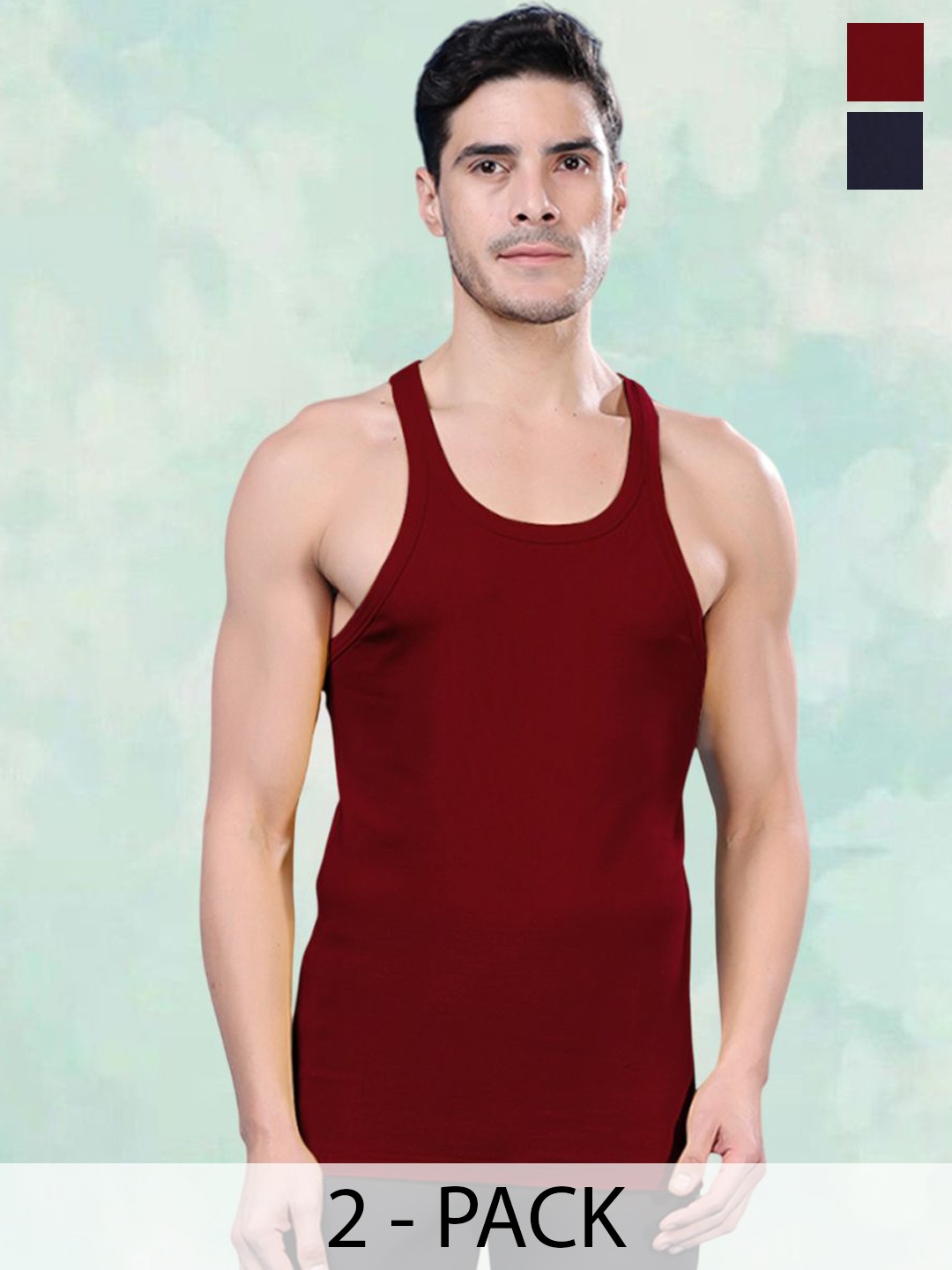 

FBAR Pack Of 2 Pure Cotton Gym Innerwear Vests FBCA-14-17, Maroon