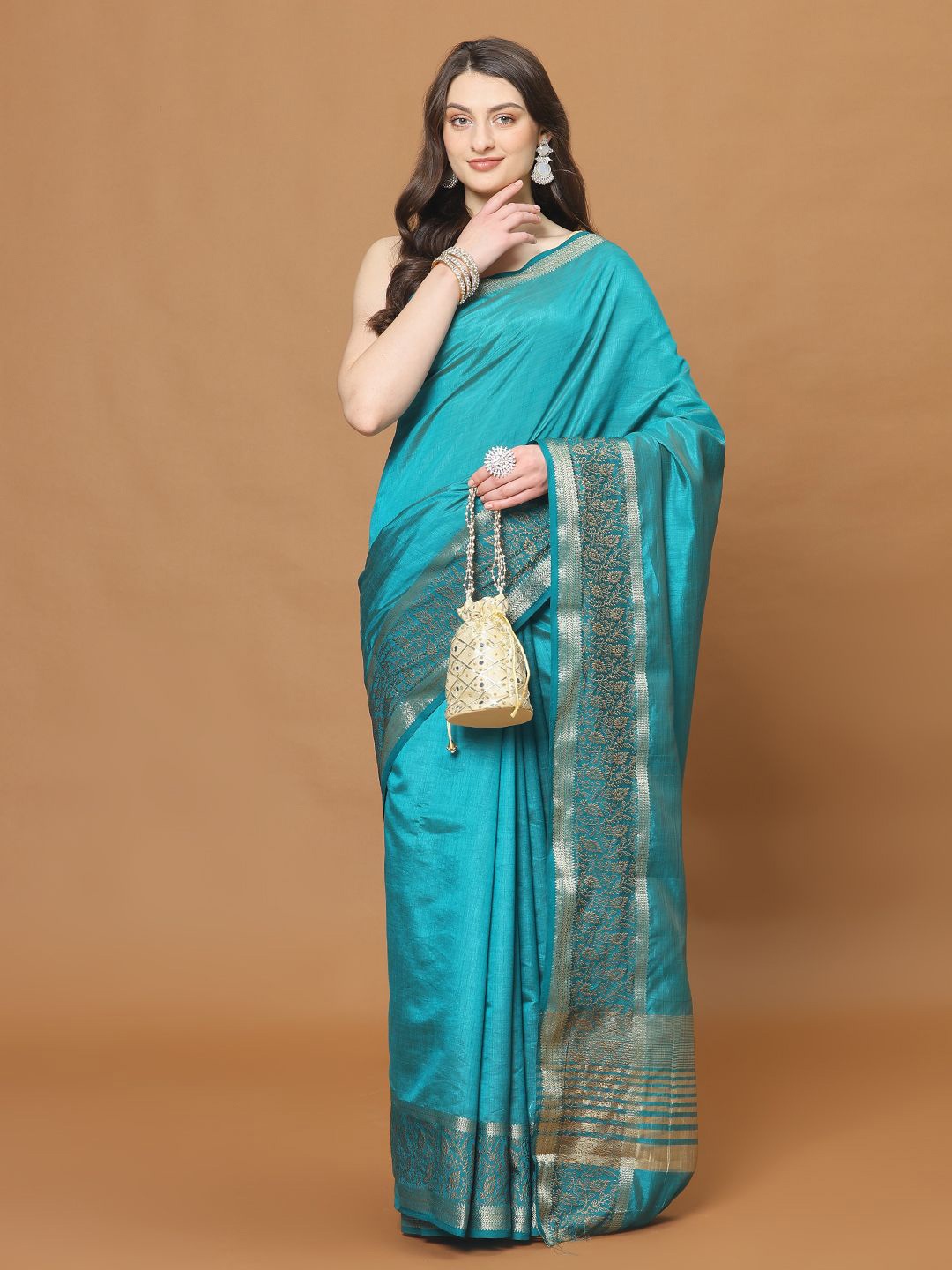 

Meena Bazaar Zari Art Silk Saree, Blue