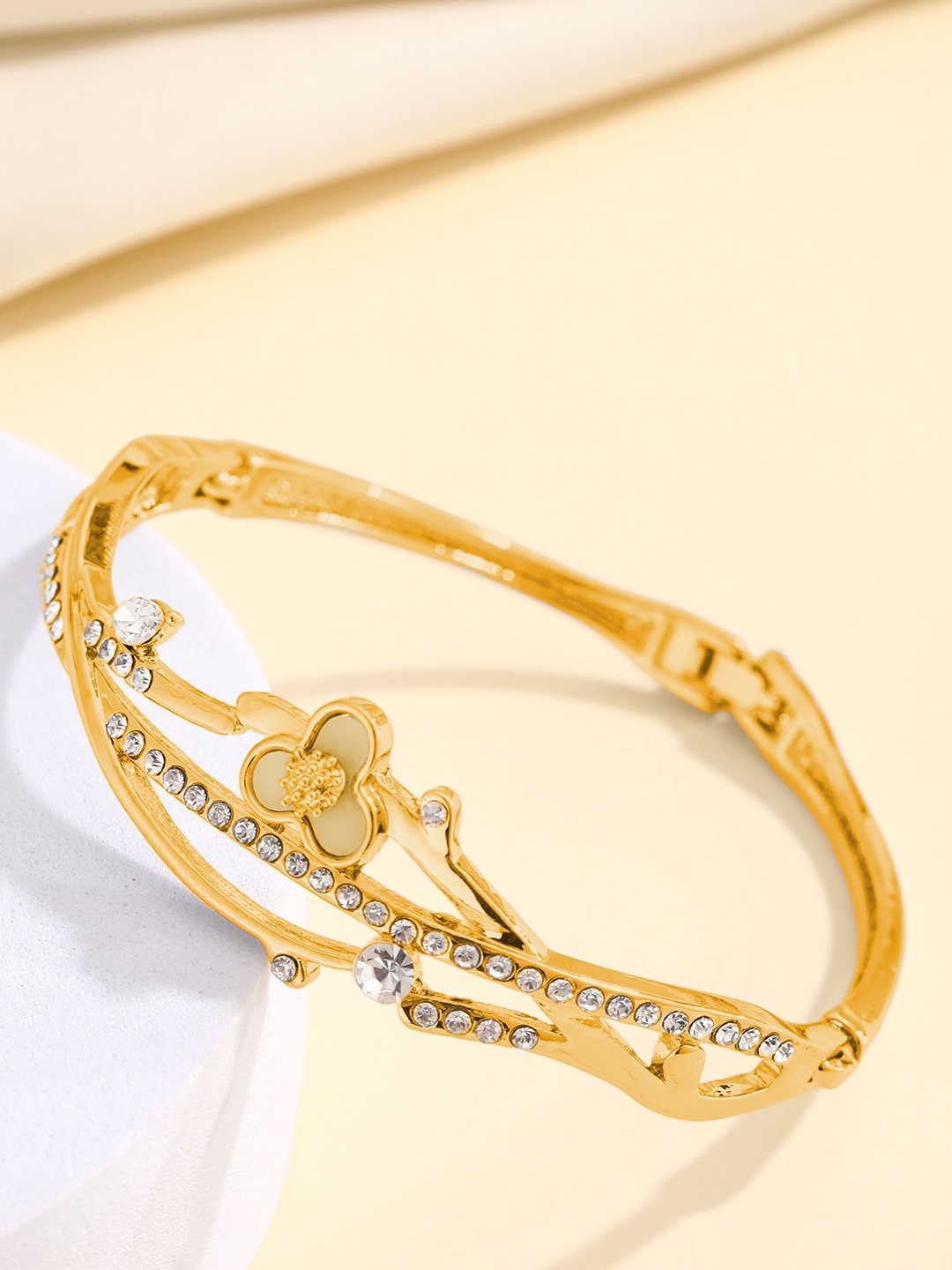 

Shining Diva Fashion Gold-Plated Crystals Studded Bangle-Style Bracelet