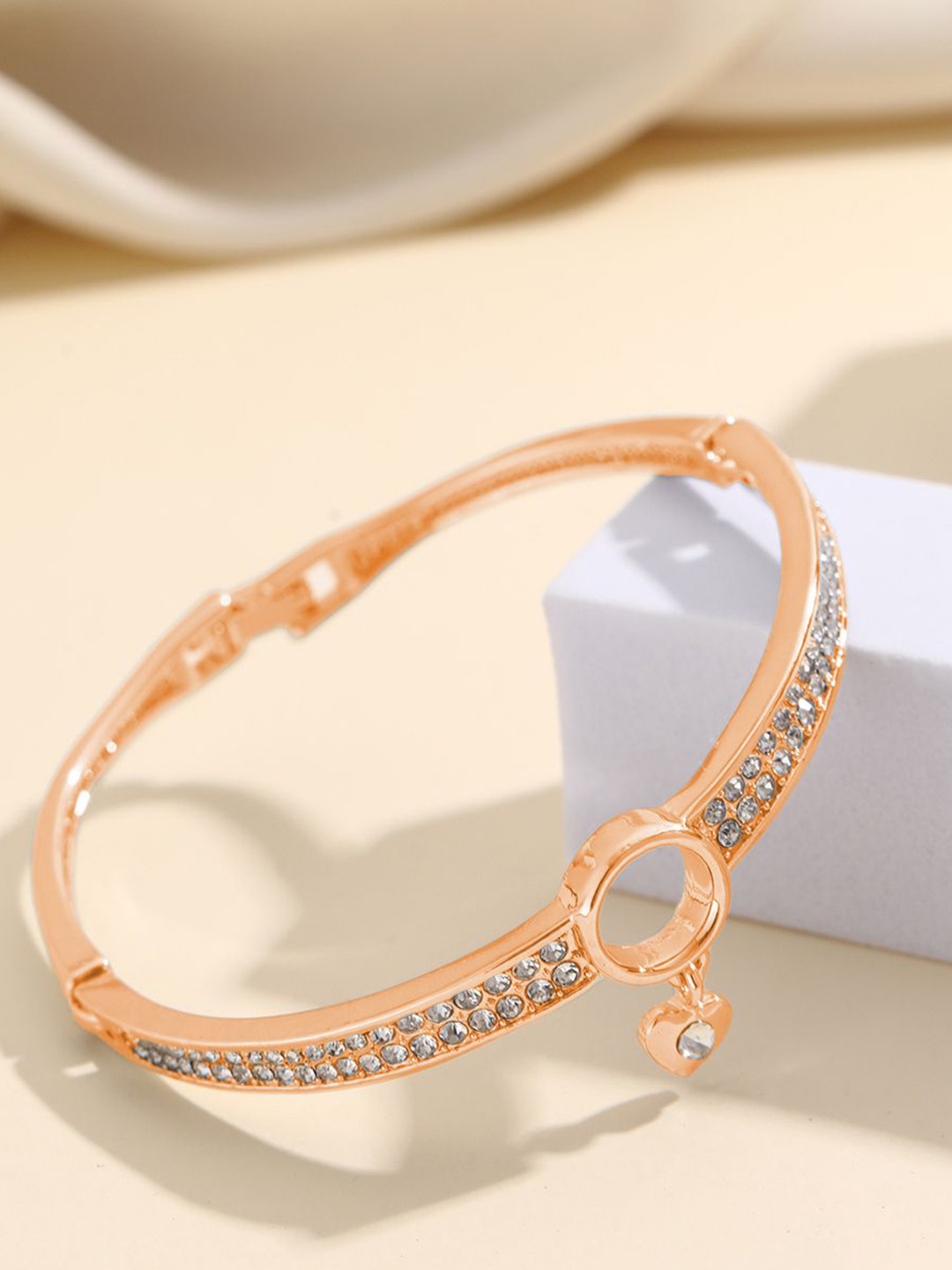 

Shining Diva Fashion Rose Gold-Plated Crystals And Stones Studded Bangle-Style Bracelet