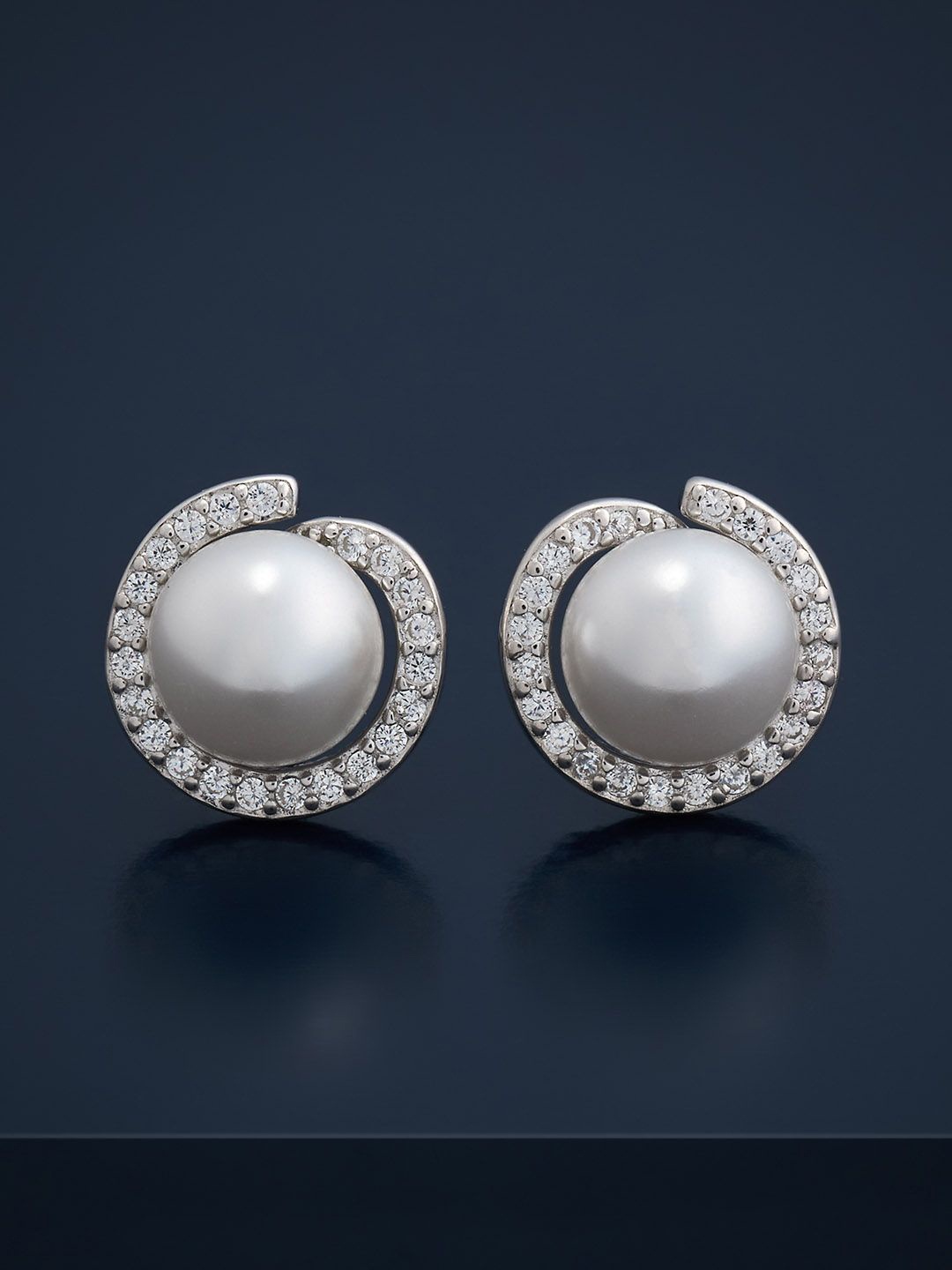 

Kushal's Fashion Jewellery 92.5 Sterling Silver Rhodium-Plated Pearl Circular Studs