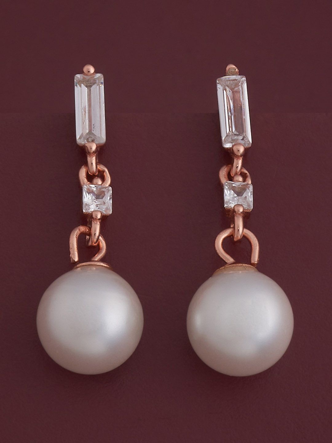 

Kushal's Fashion Jewellery 92.5 Silver Rose Gold-Plated CZ Studded Drop Earrings