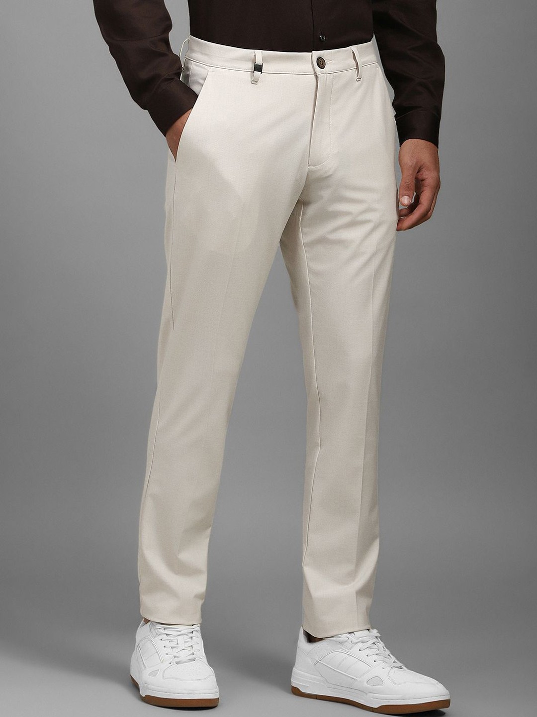 

Louis Philippe Men Slim Fit Mid-Rise Trousers, Beige