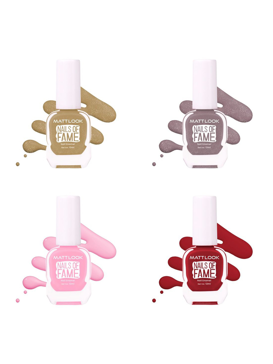 

MATTLOOK Nails Of Fame Set Of 4 Long-Wearing Nail Enamel-12 ml Each- Shade- 64- 66- 32- 29, Beige
