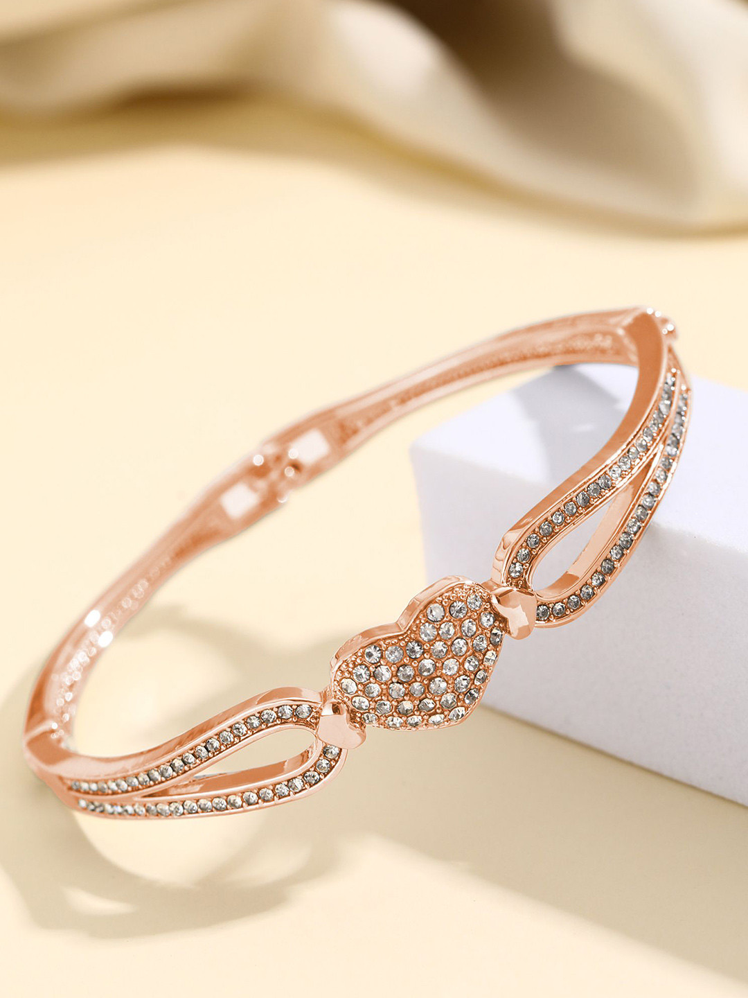 

Shining Diva Fashion Rose Gold-Plated Crystals Studded Bangle-Style Bracelet