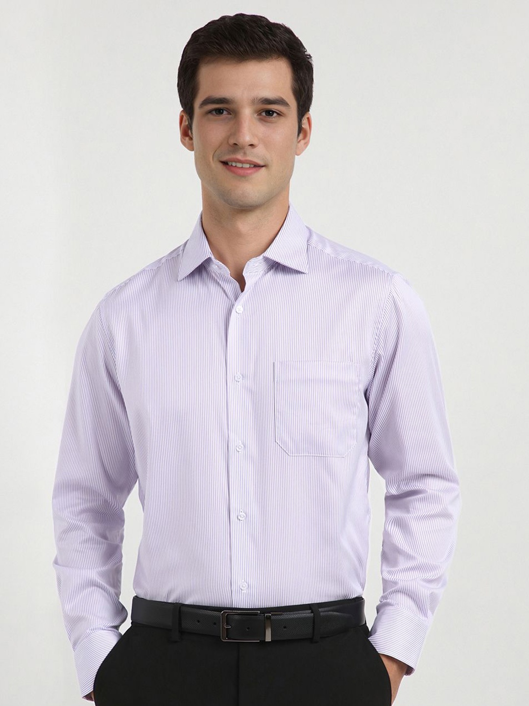 

Allen Solly Sport Men Cotton Vertical Striped Formal Shirt, Lavender