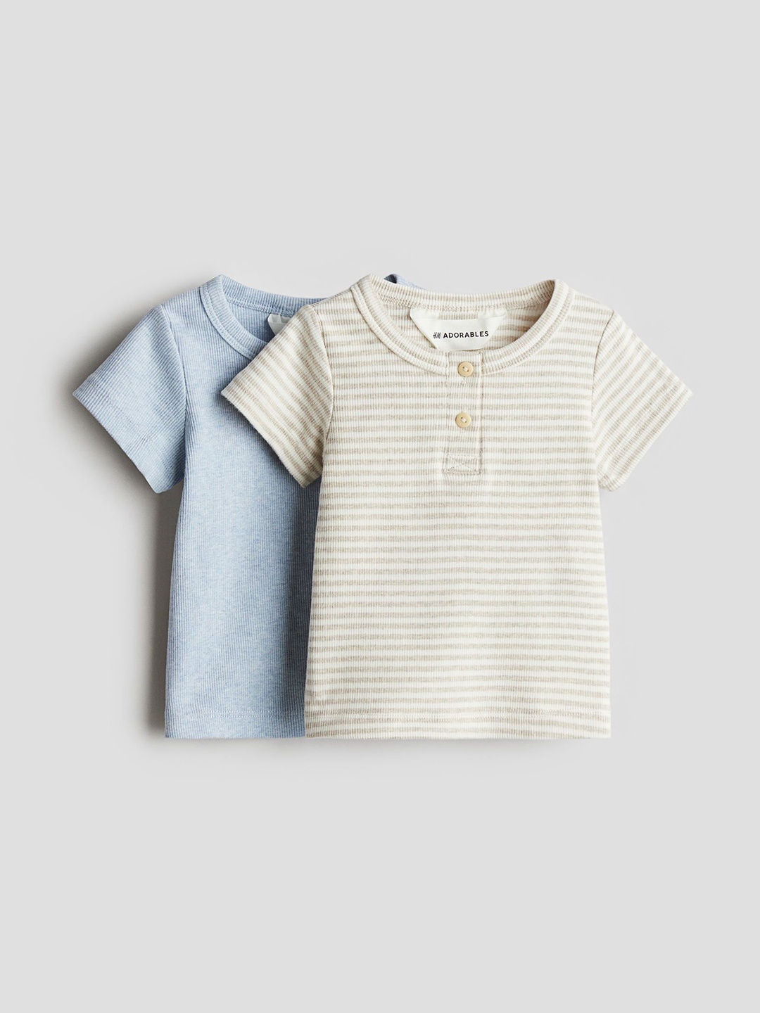 

H&M 2-Pack Cotton Henley Tops, Beige