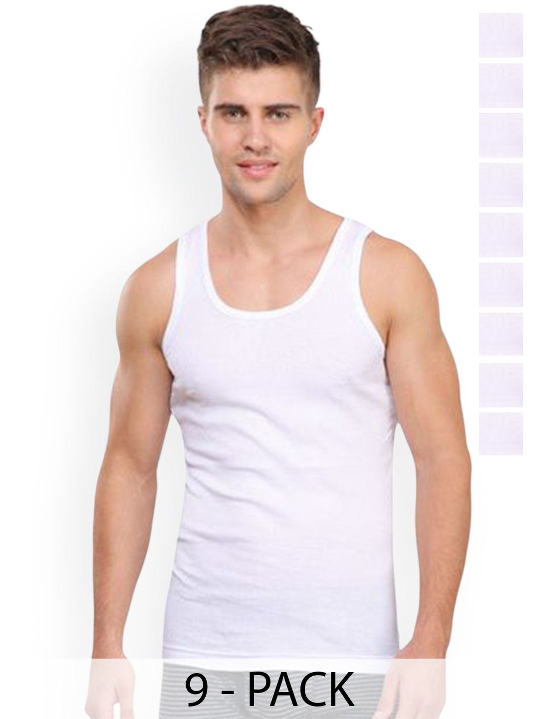 

Rupa Set Of 9 Cotton Undershirt Vests Frontline-Rib-White-RN-9-75