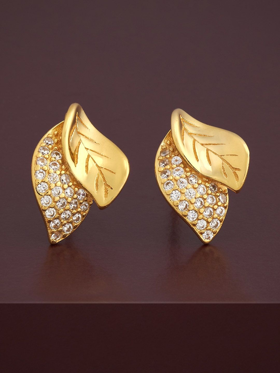 

Kushal's Fashion Jewellery 92.5 Silver Gold-Plated Leaf Shaped Studs