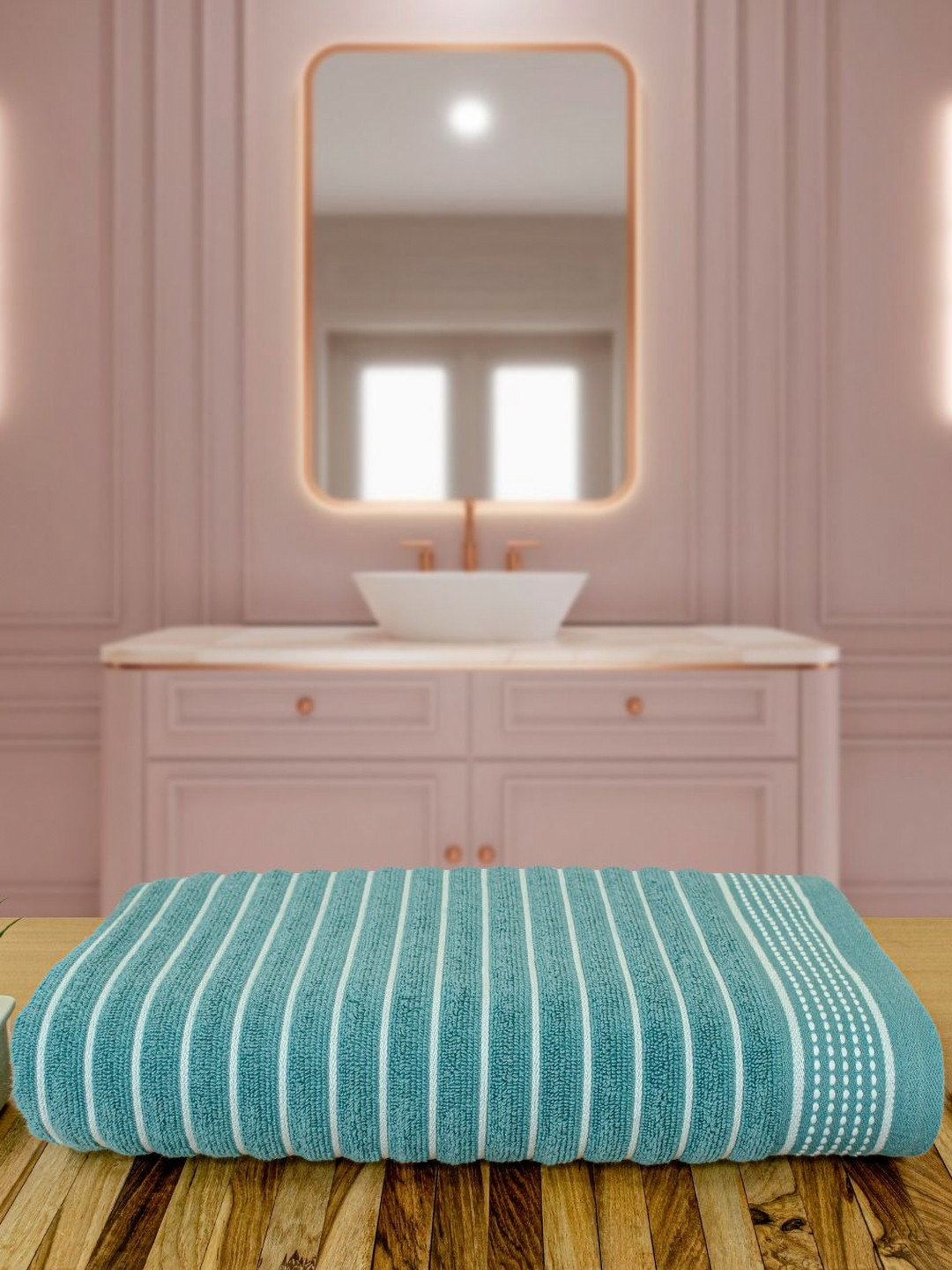 

Myntra Elegant Homes Turquoise Blue & White 1 Striped Cotton 525 GSM Bath Towel