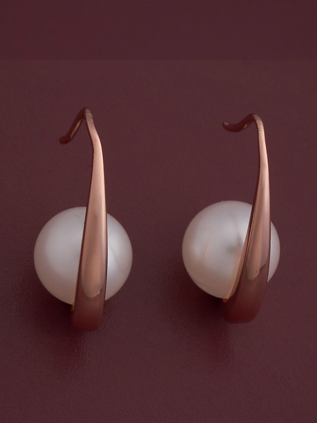 

Kushal's Fashion Jewellery 92.5 Silver Rose Gold-Plated Pearl Drop Earrings