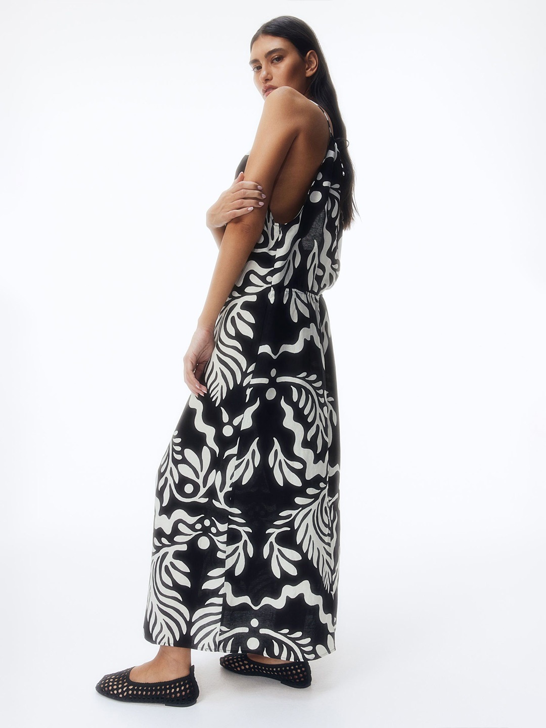 

H&M Linen-Blend Dress, Black