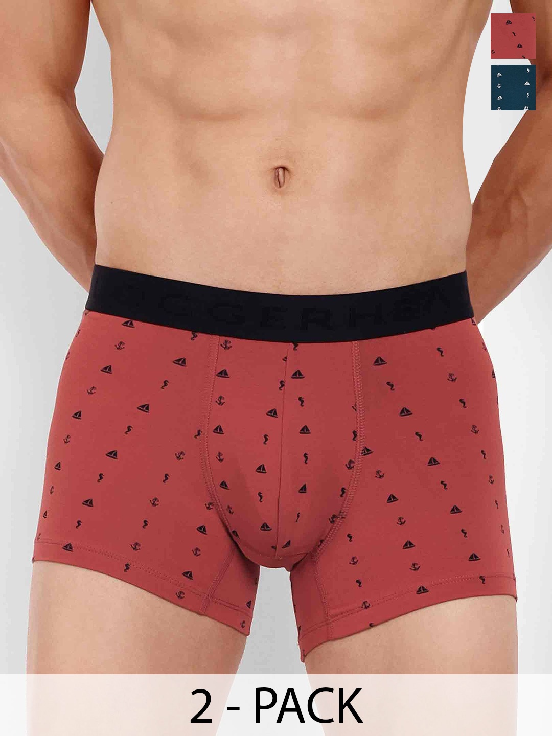 

LOGGERHEAD Men Pack Of 2 Printed Cotton Trunks LHPT008, Red