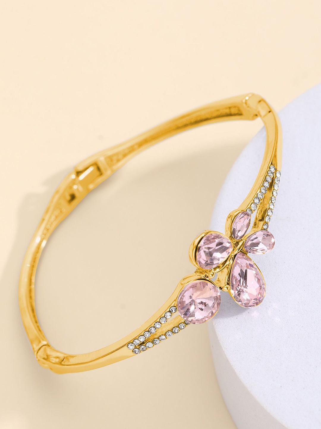 

Shining Diva Fashion Gold-Plated Crystals And Stones Studded Bangle-Style Bracelet