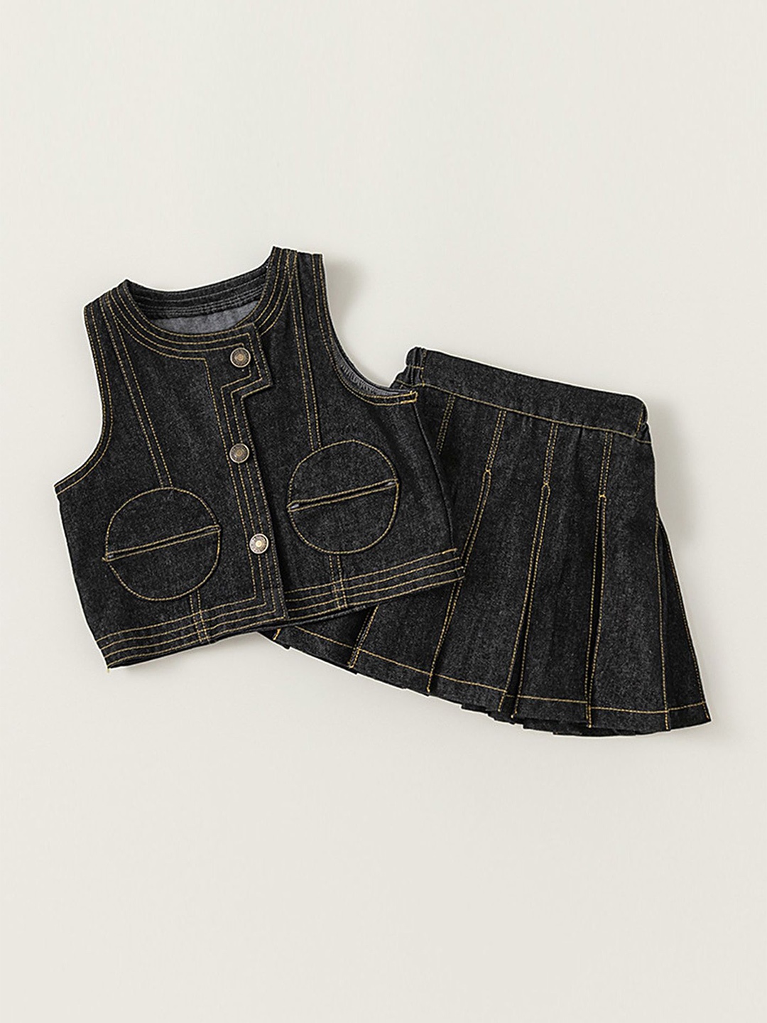 

LULU & SKY Girls Sleeveless Denim Top With Skirt, Black