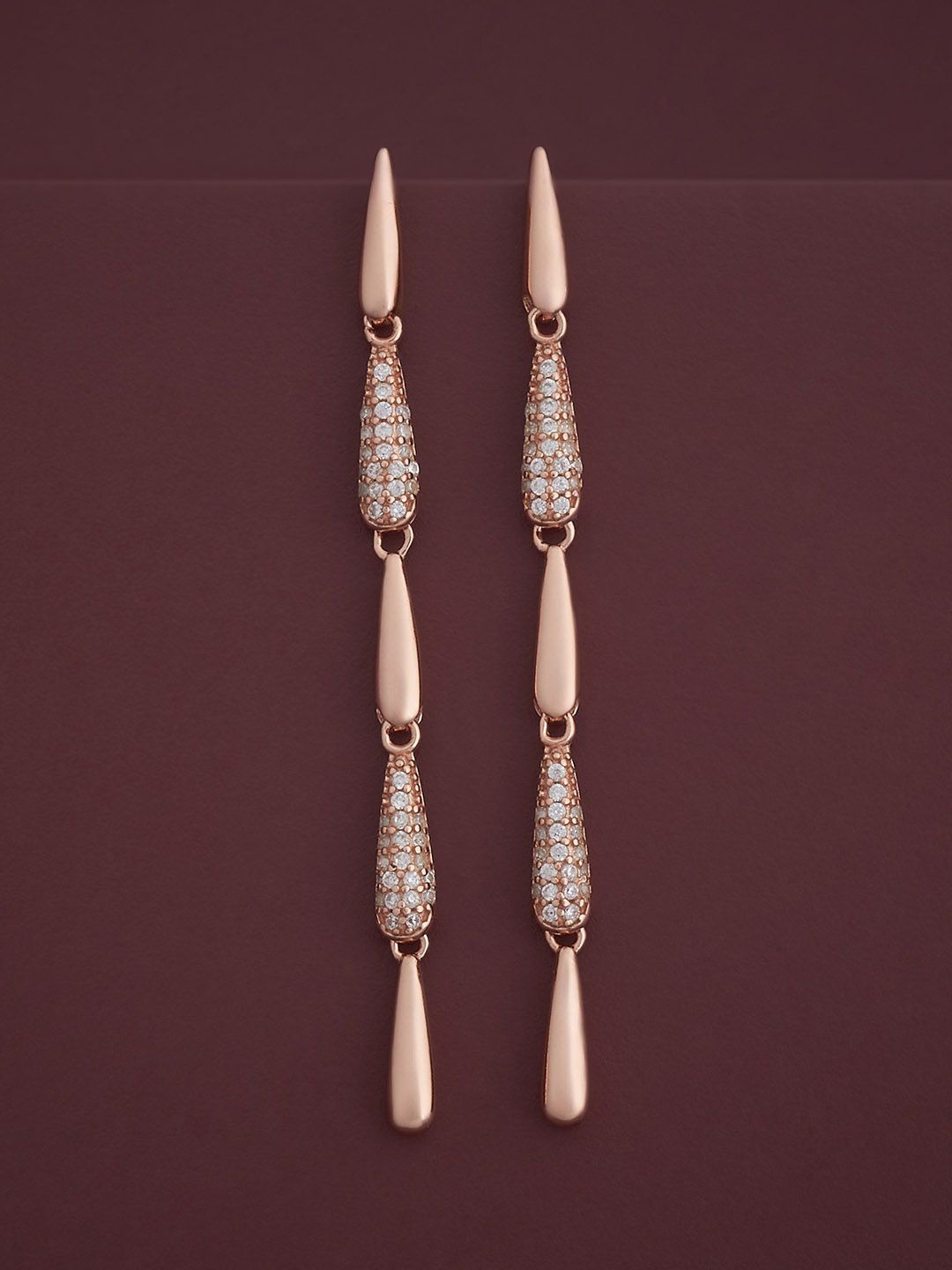 

Kushal's Fashion Jewellery 92.5 Silver Rose Gold-Plated Zircon Studded Earrings