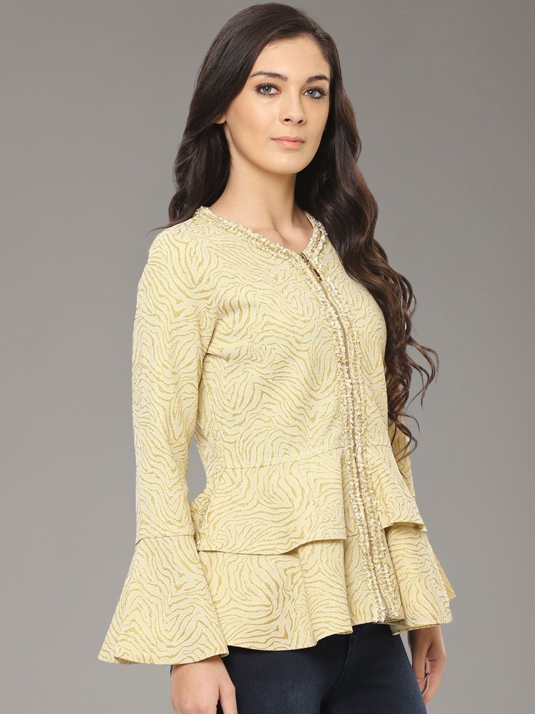 

Moda Elementi Women Bell Sleeves Layered Top, Gold