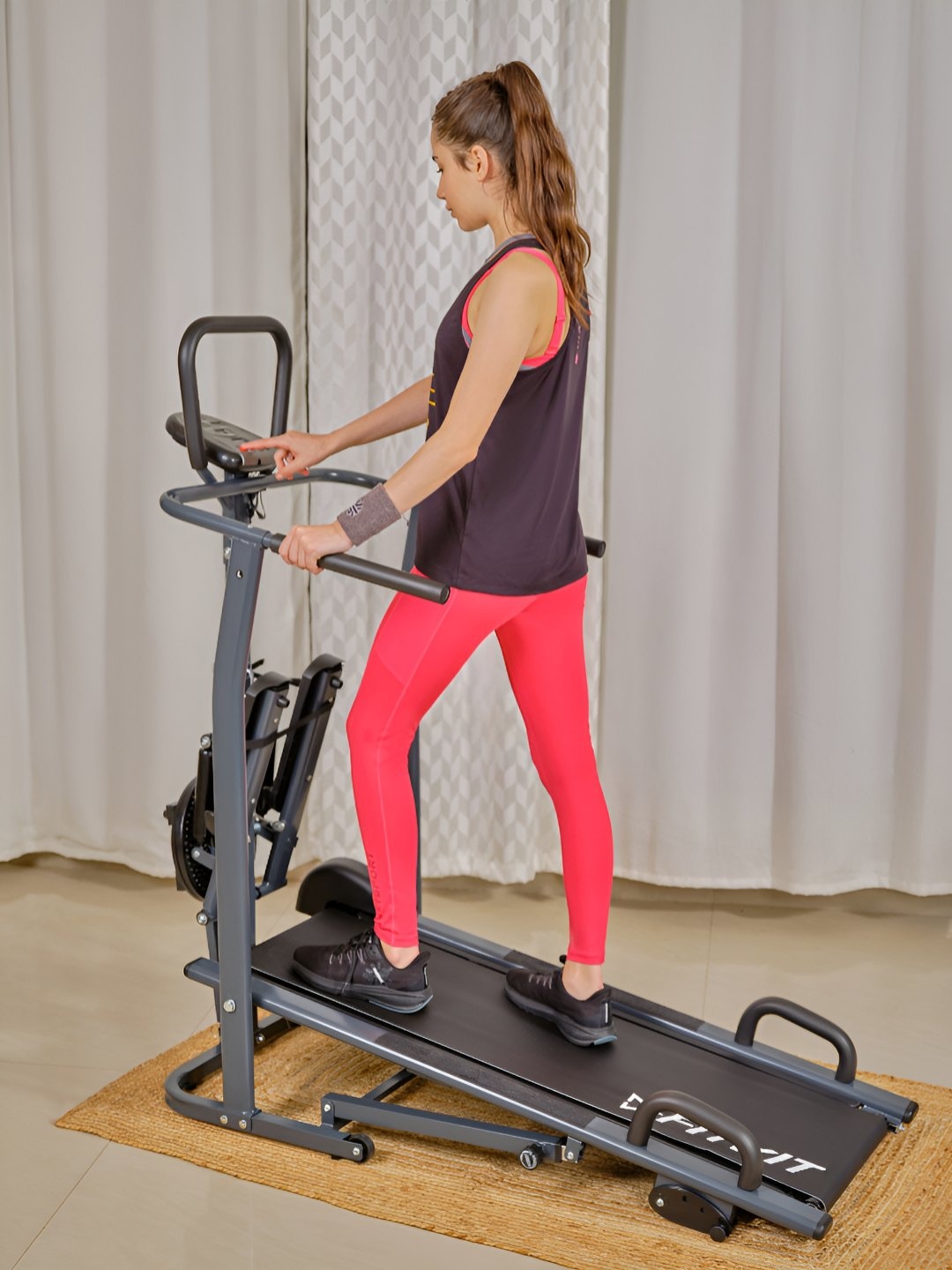 

FITKIT By Cult FT801 4-In-1 Multifunction Non Motorized Manual Treadmill, Black