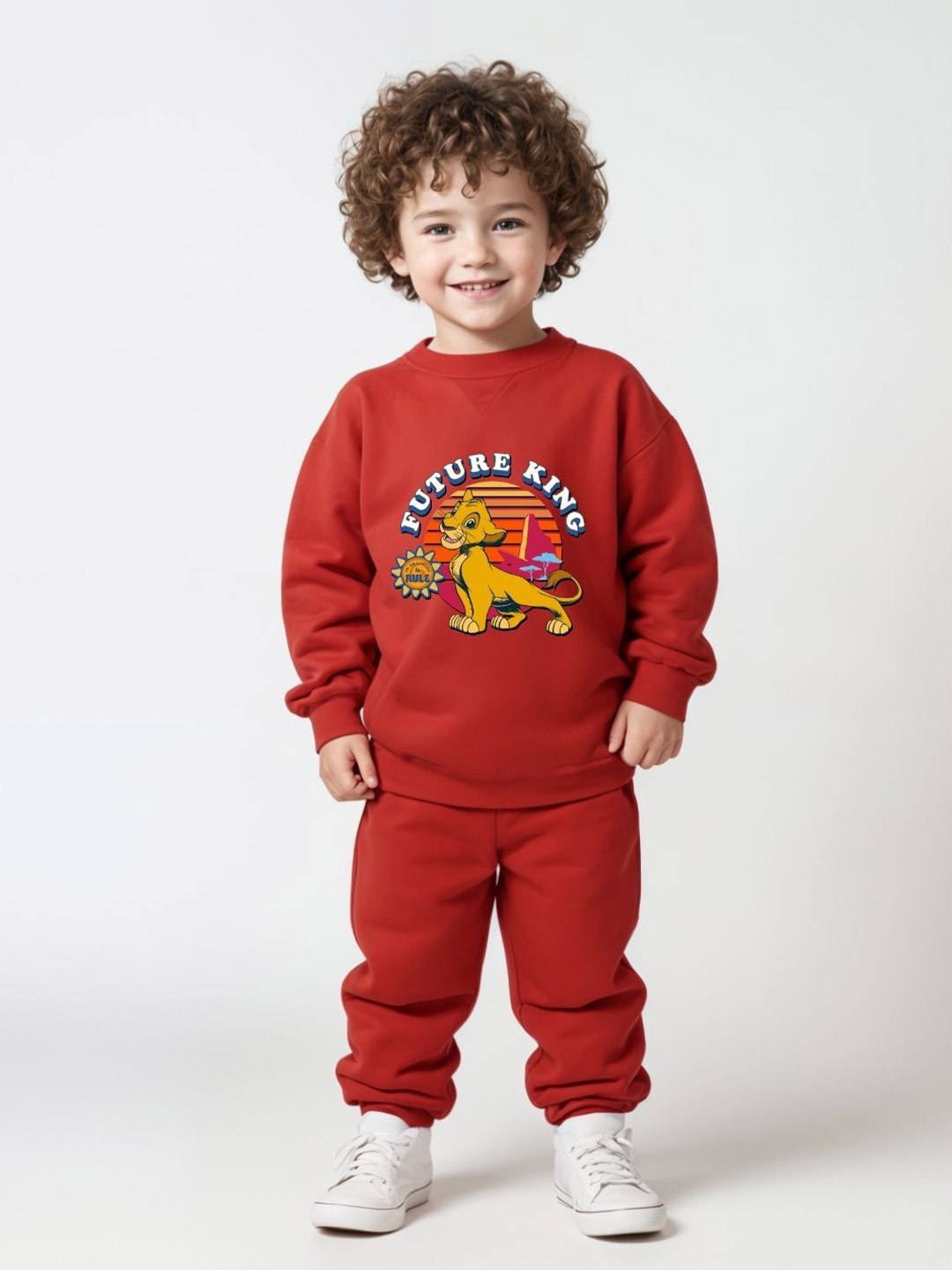 

Minicult Kids Printed Round Neck Pure Cotton Sweatshirt With Jogger, Red