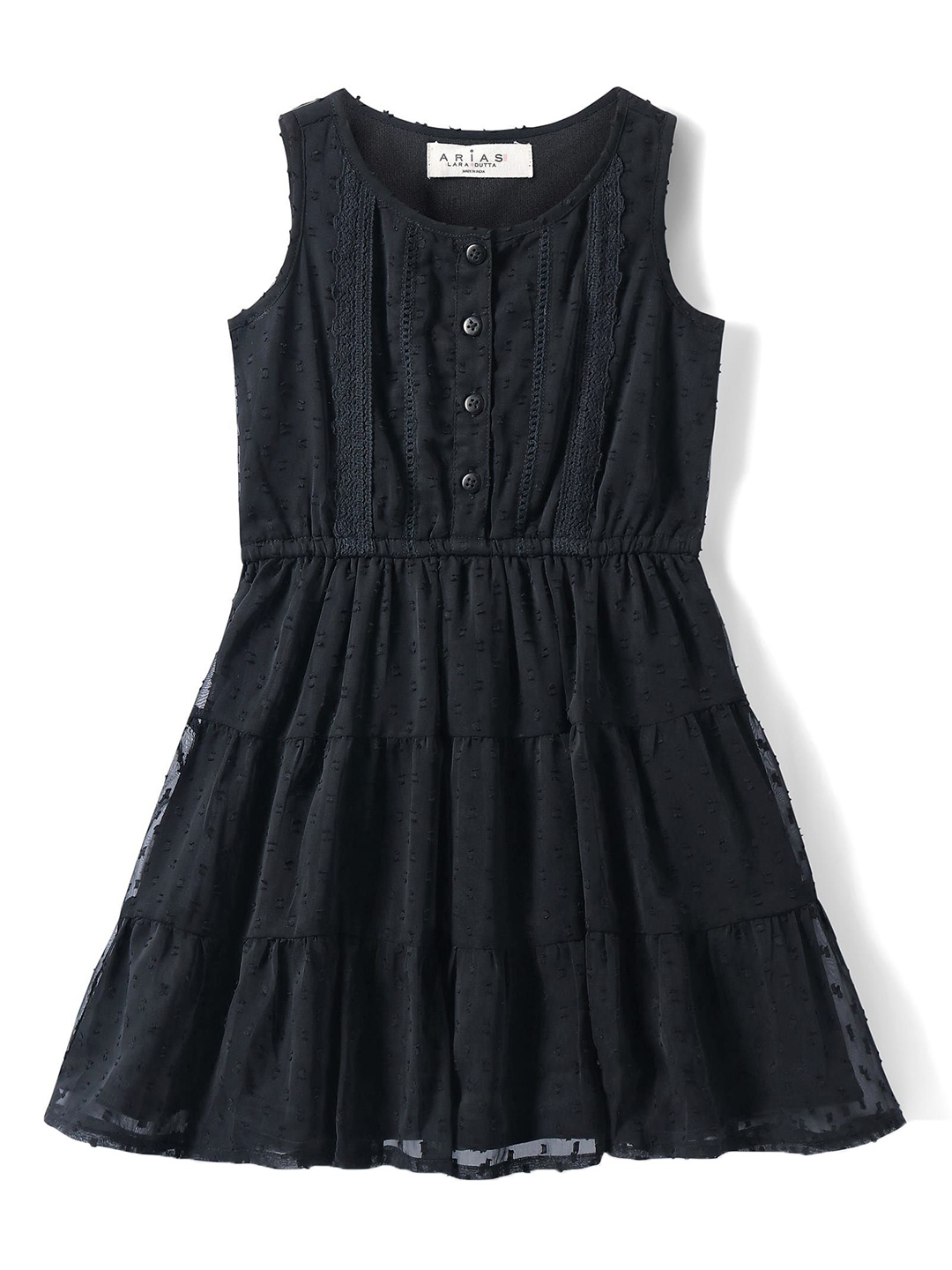 

ARIAS By LARA DUTTA Girls Chiffon Lace Insert Tiered Fit & Flare Dress, Black