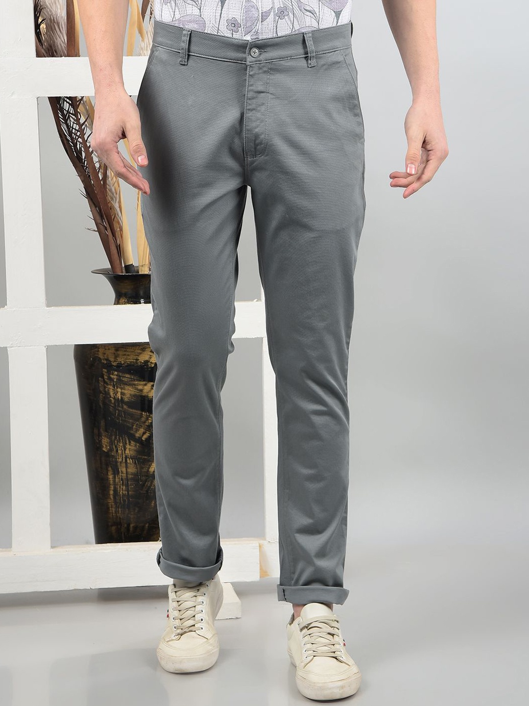 

Crimsoune Club Men Smart Slim Fit Chinos Trousers, Blue