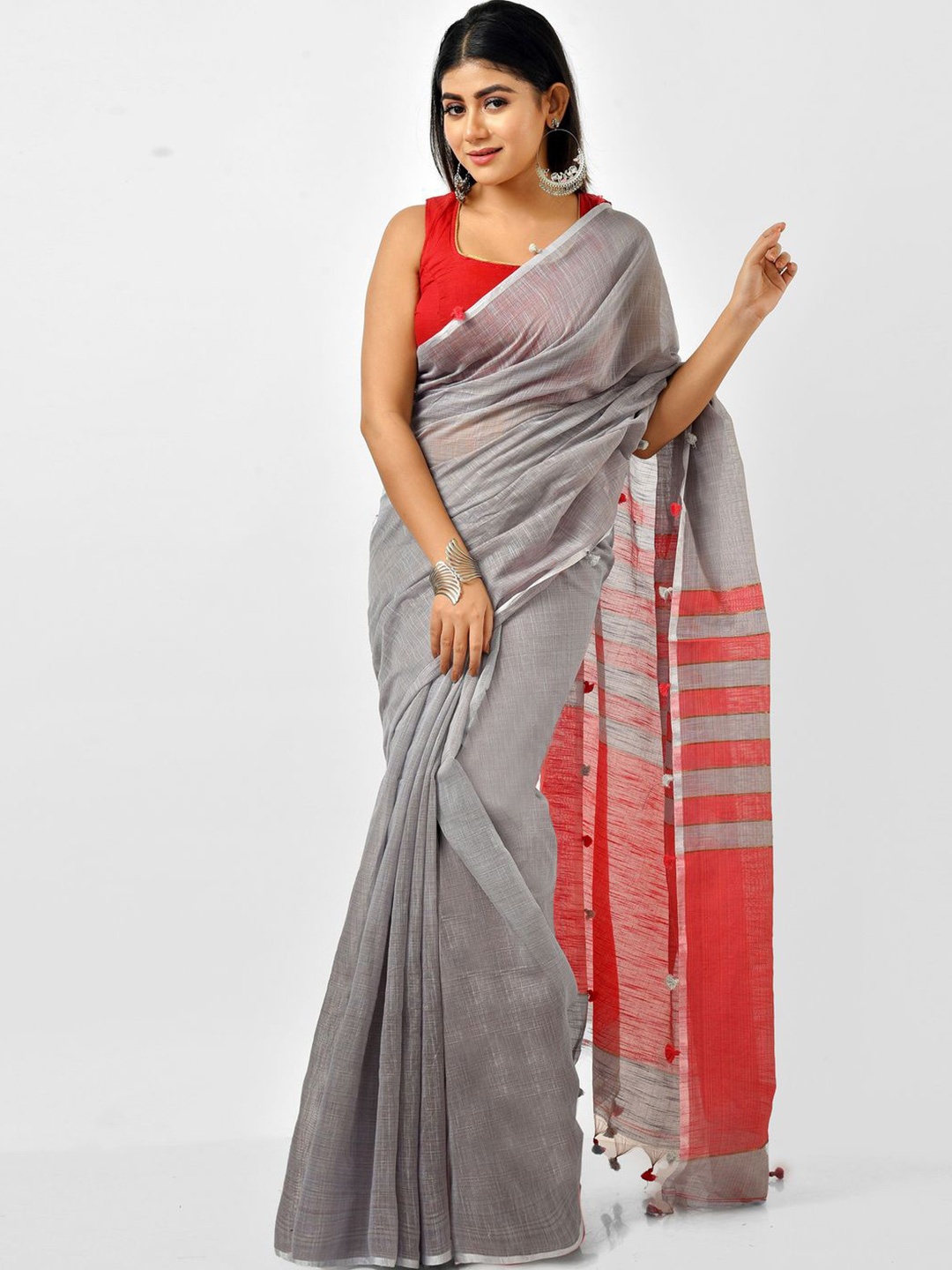

Crochetin Woven Design Zari Ready to Wear Saree, Grey