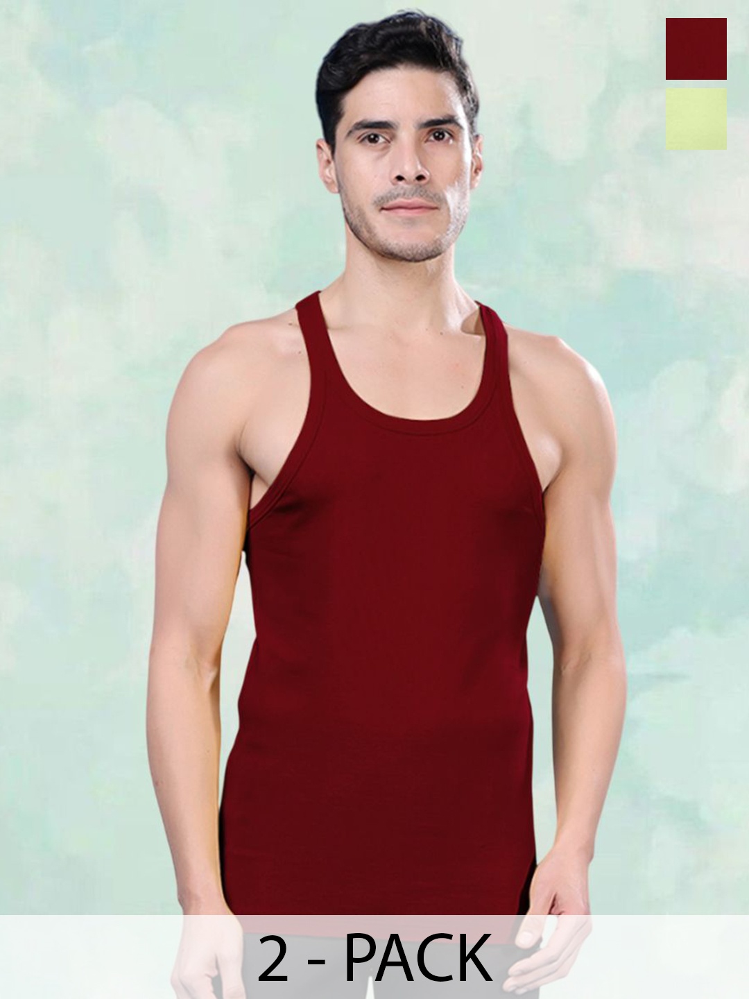 

FBAR Pack Of 2 Pure Cotton Gym Innerwear Vests FBCA-14-33, Maroon