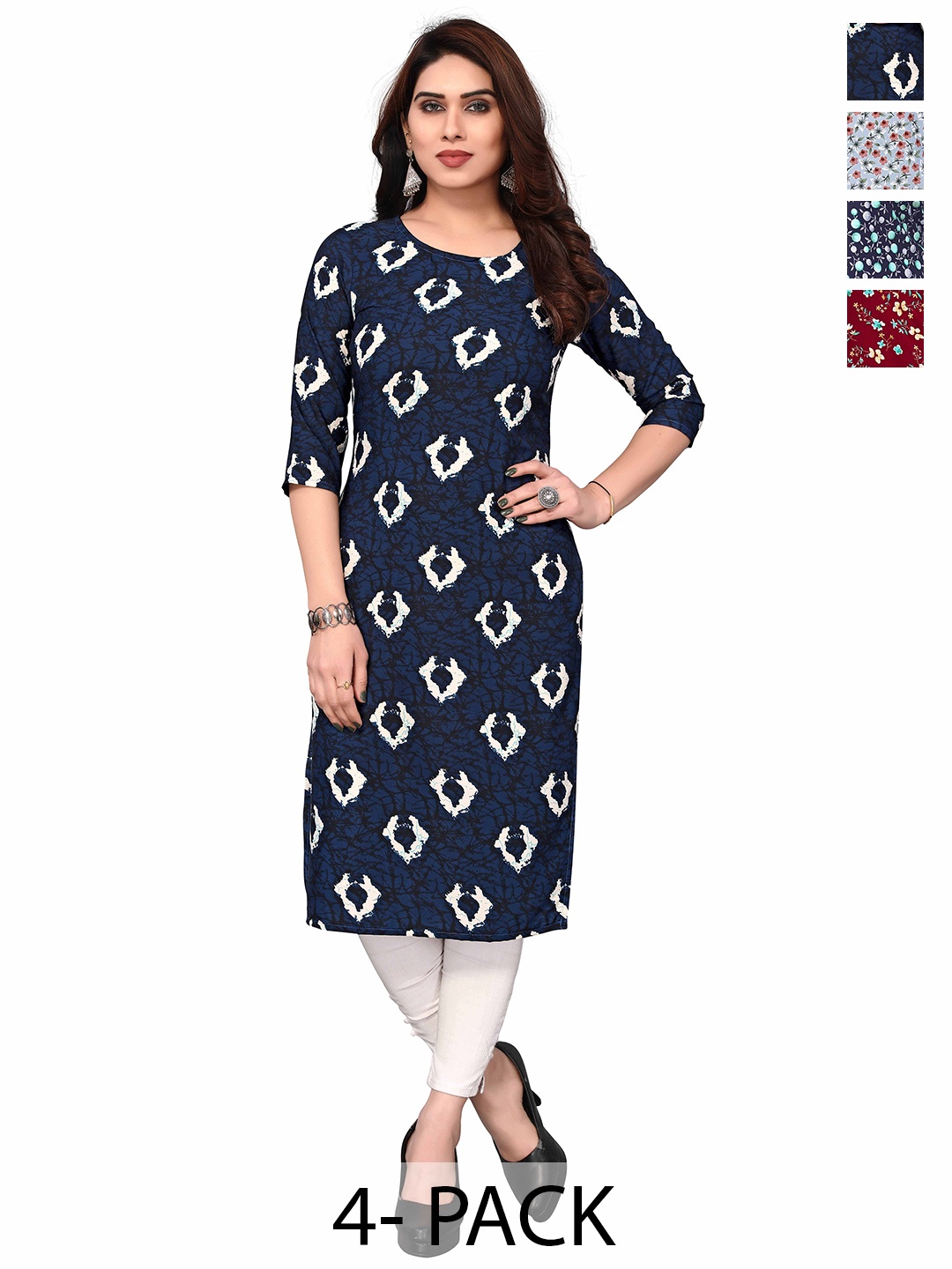 

KETAKI FASHION Women Geometric Printed Thread Work Crepe Kurta, Multi