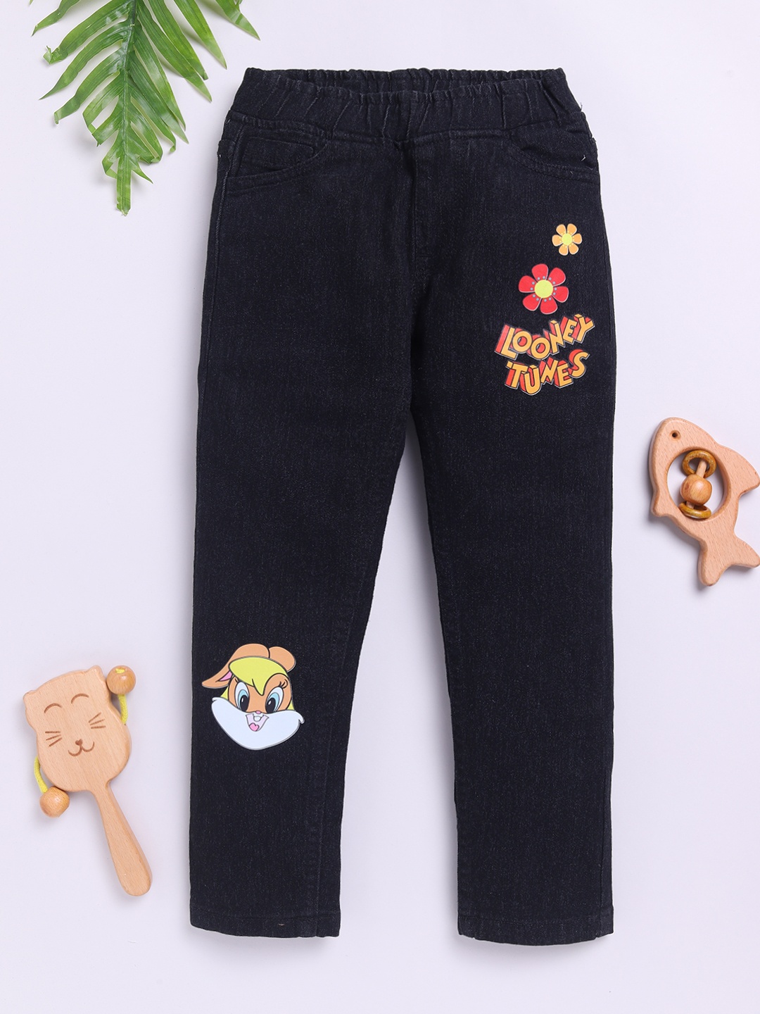 

Here&Now X Game Begins Girls Slim Fit Printed Stretchable Jeans, Black