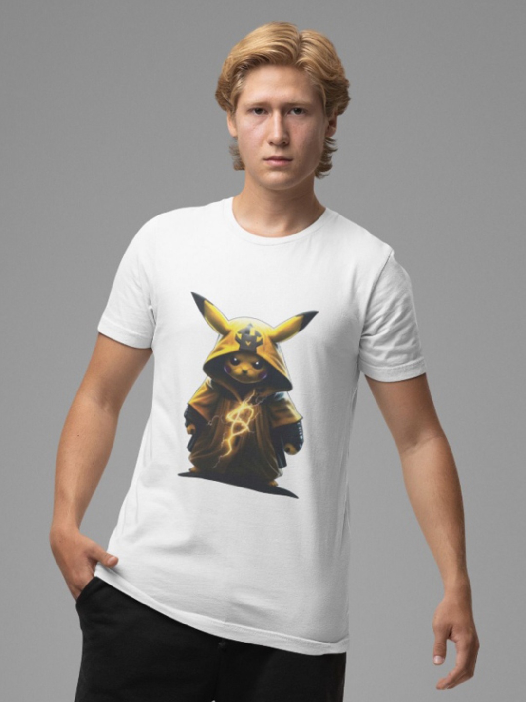 

Black Collection Men Graphic Printed Round Neck Cotton T-shirt, White