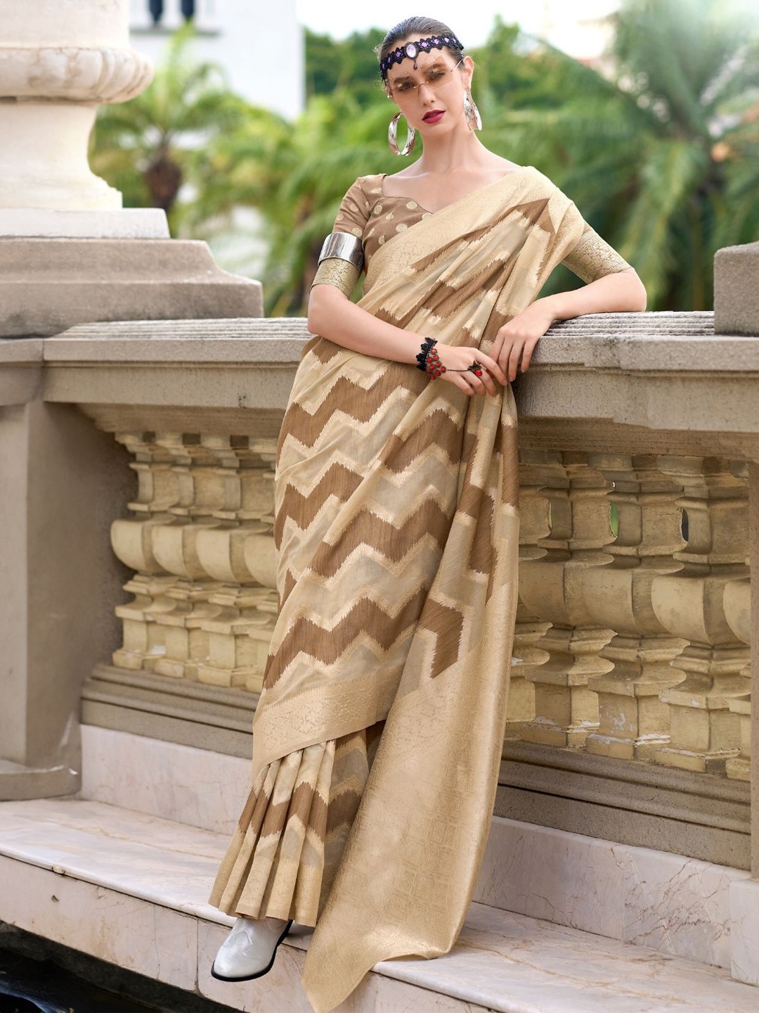 

DEVATITHI Dark Brown Cotton Linen Silk Saree, Bronze