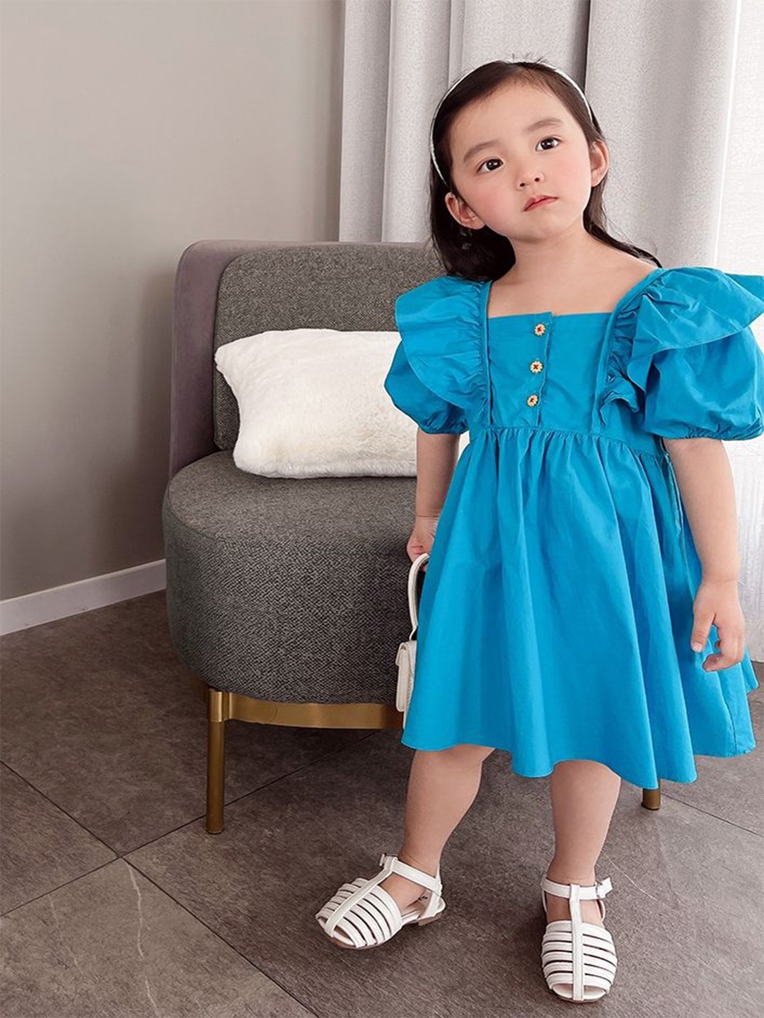 

LULU & SKY Puff Sleeve Empire Dress, Blue