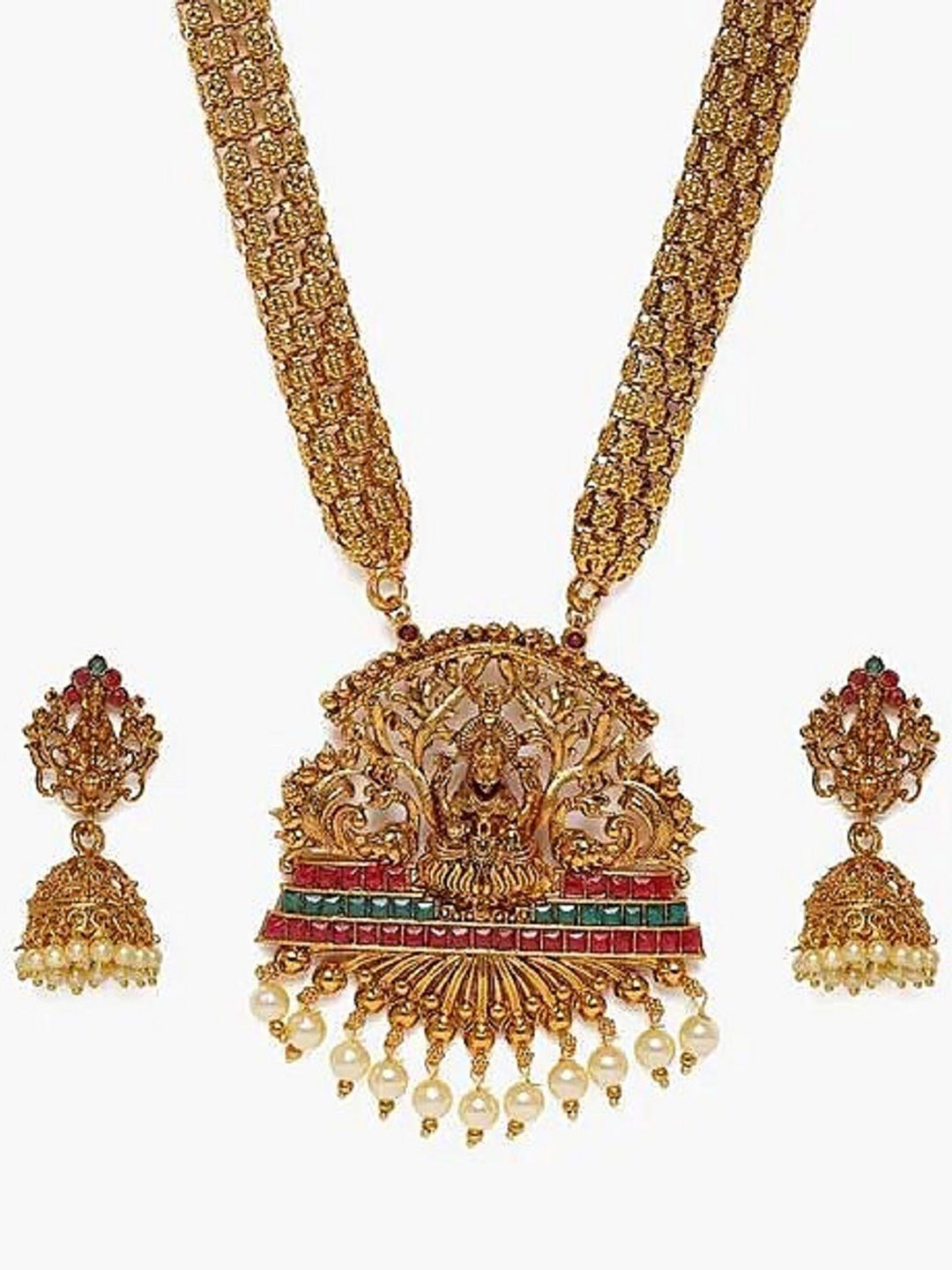 

Stefan Gold-Plated Kundan Studded Temple Jewellery Set