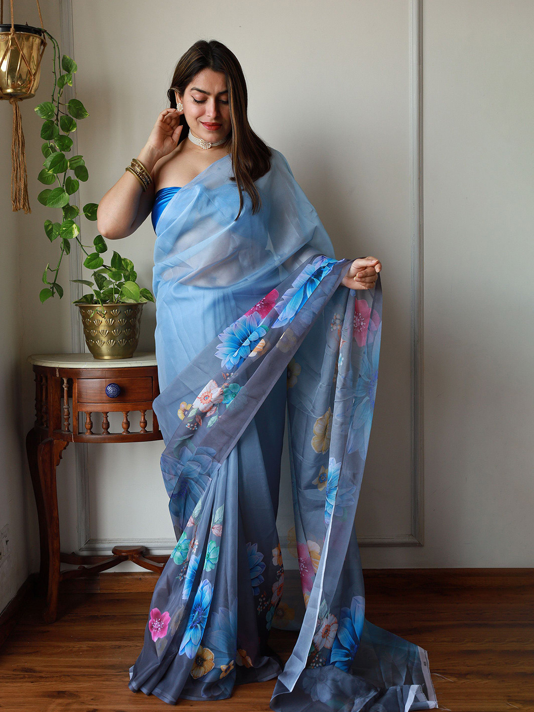 

Anouk Floral Organza Saree, Blue