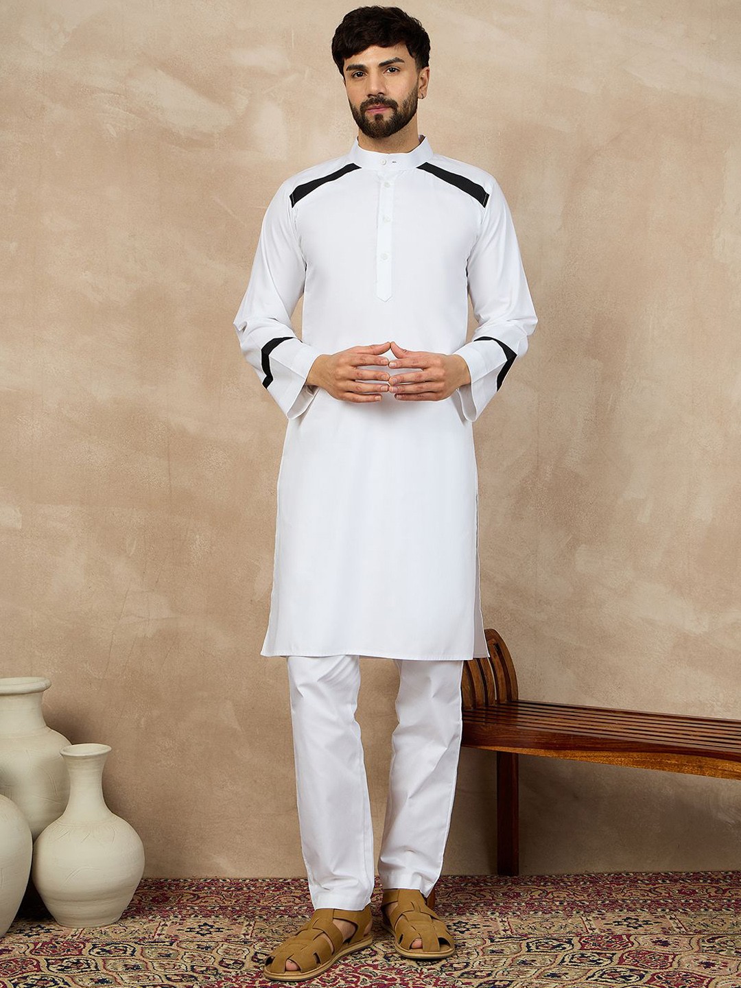 

NABIA Band Collar Pure Cotton Straight Kurta, White